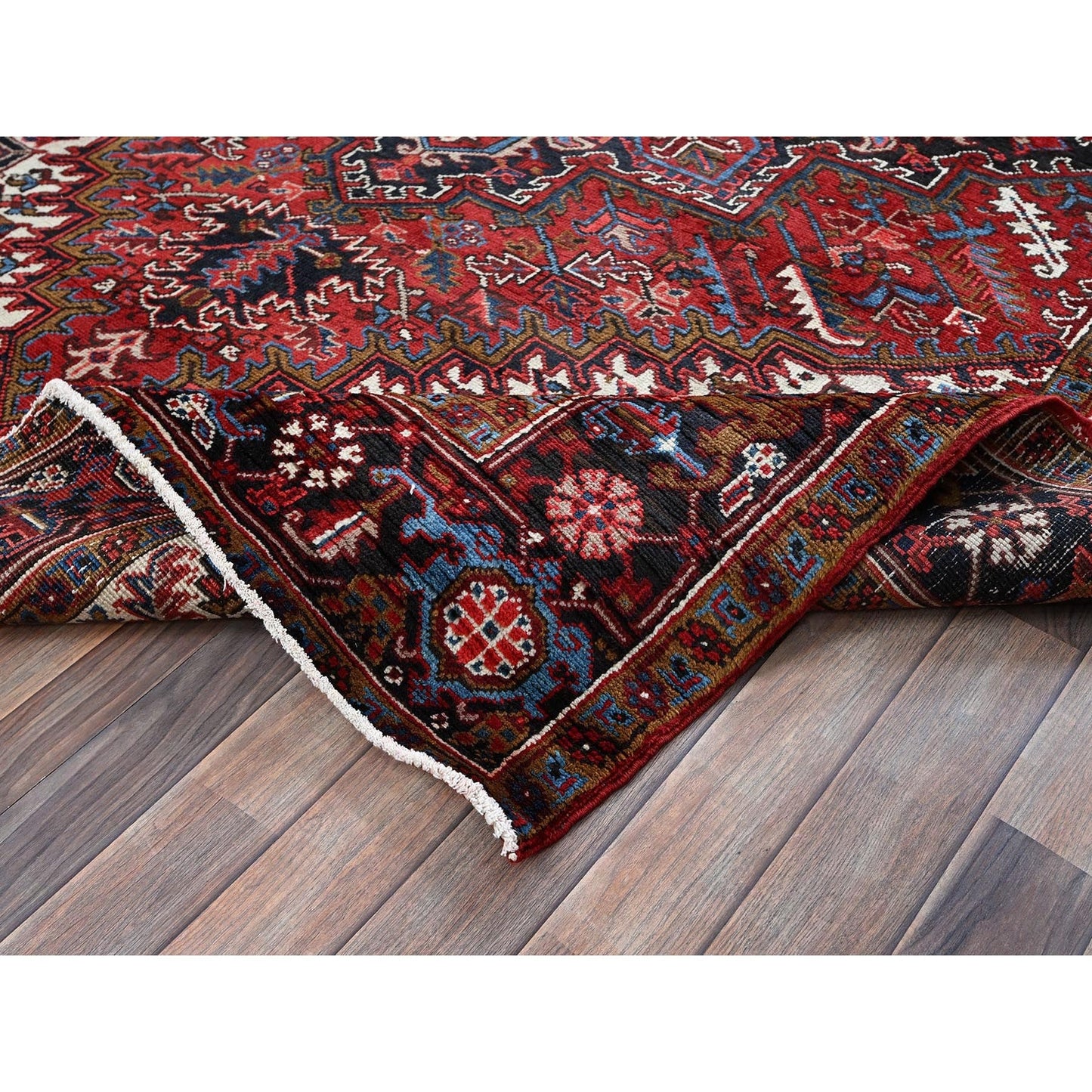 7'3"X9'5" Red Vintage Zoroastrian Heris 100% Wool Hand Knotted Oriental Rug