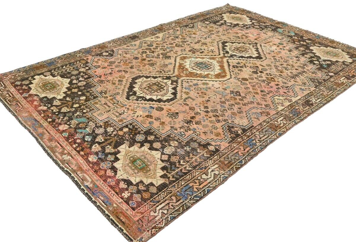 Vintage Distressed Rusty Pink Tribal Oriental Rug