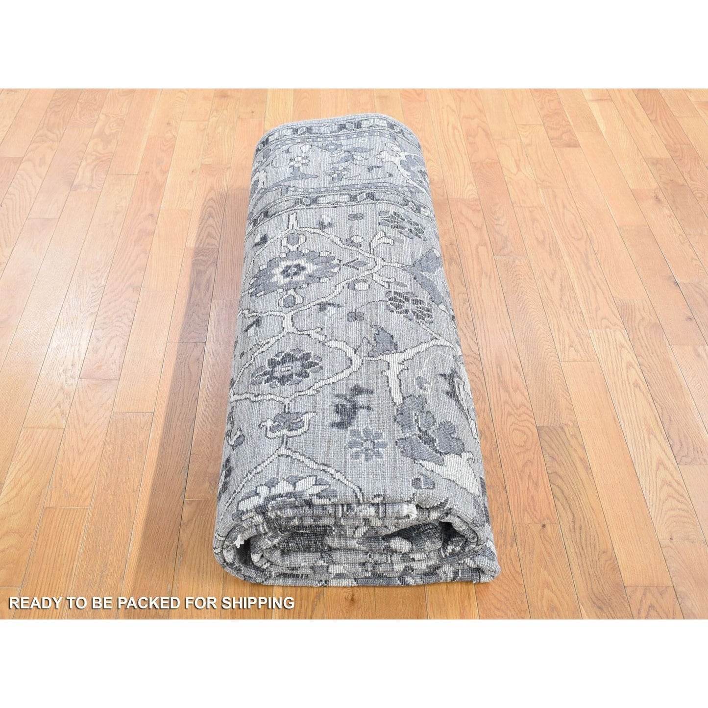 9'1"X12'3" Gray Peshawar Sultanabad All Over Design Hand Knotted Wool Rug