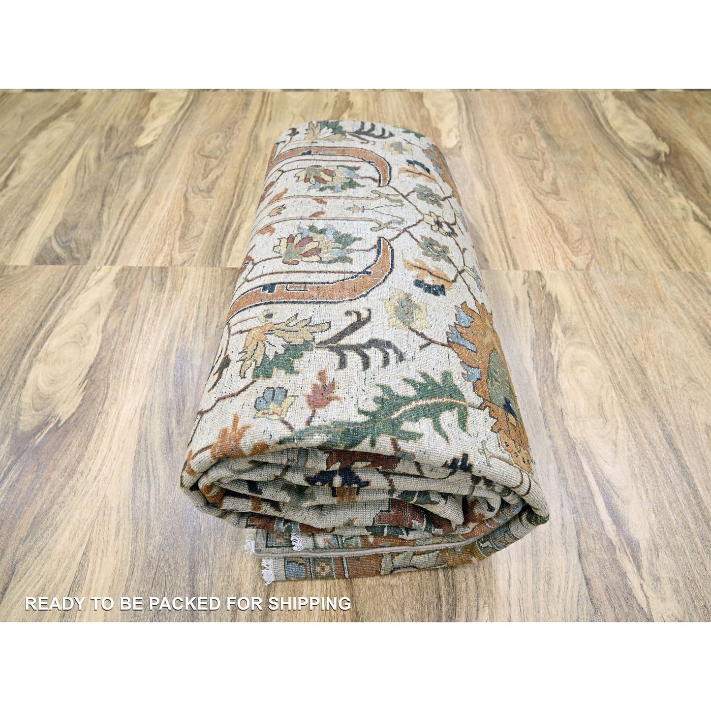 10'X14'3" Chiffon White Heris All Over Design Hand Knotted Soft Wool Rug