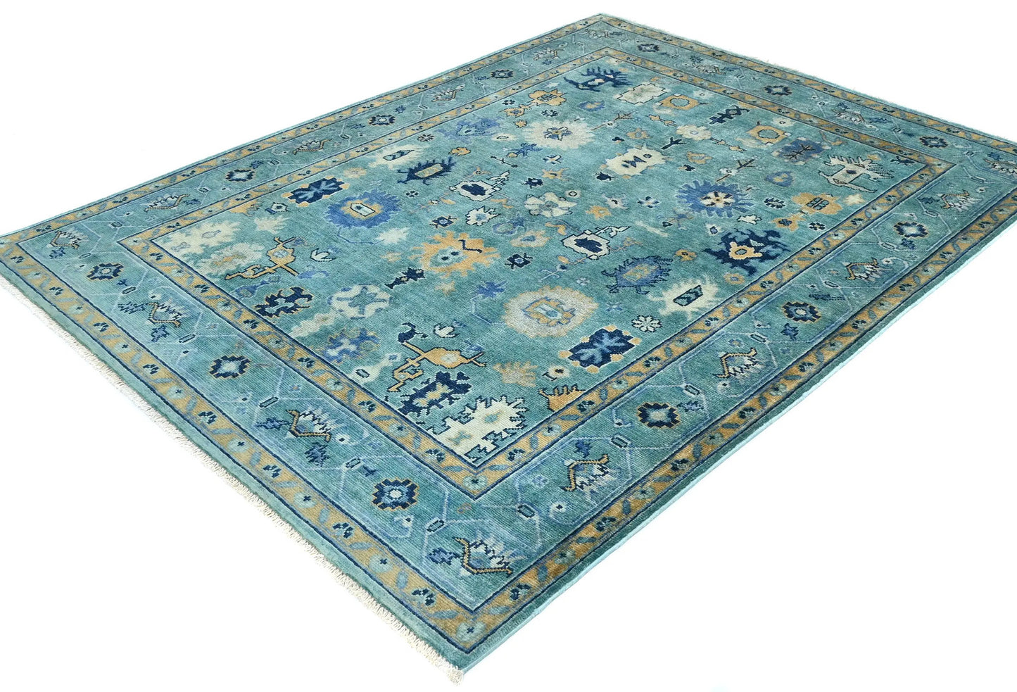 Handmade Blue Kazak Pakistan Rug Floral Modern
