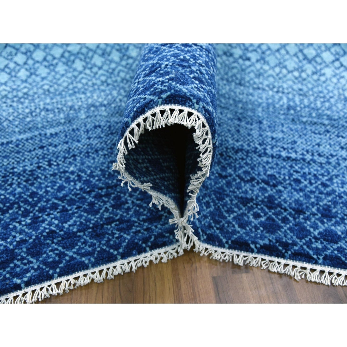 9'10"X14' Blue Modern Chiaroscuro Collection Pure Wool Hand Knotted Rug
