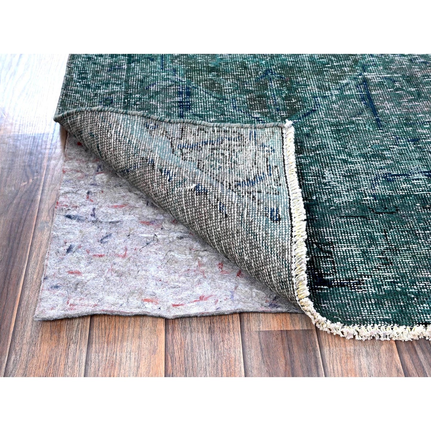 2'6"X9'8" Overdyed Green Vintage Zoroastrian Hand Knotted Wool Runner Rug