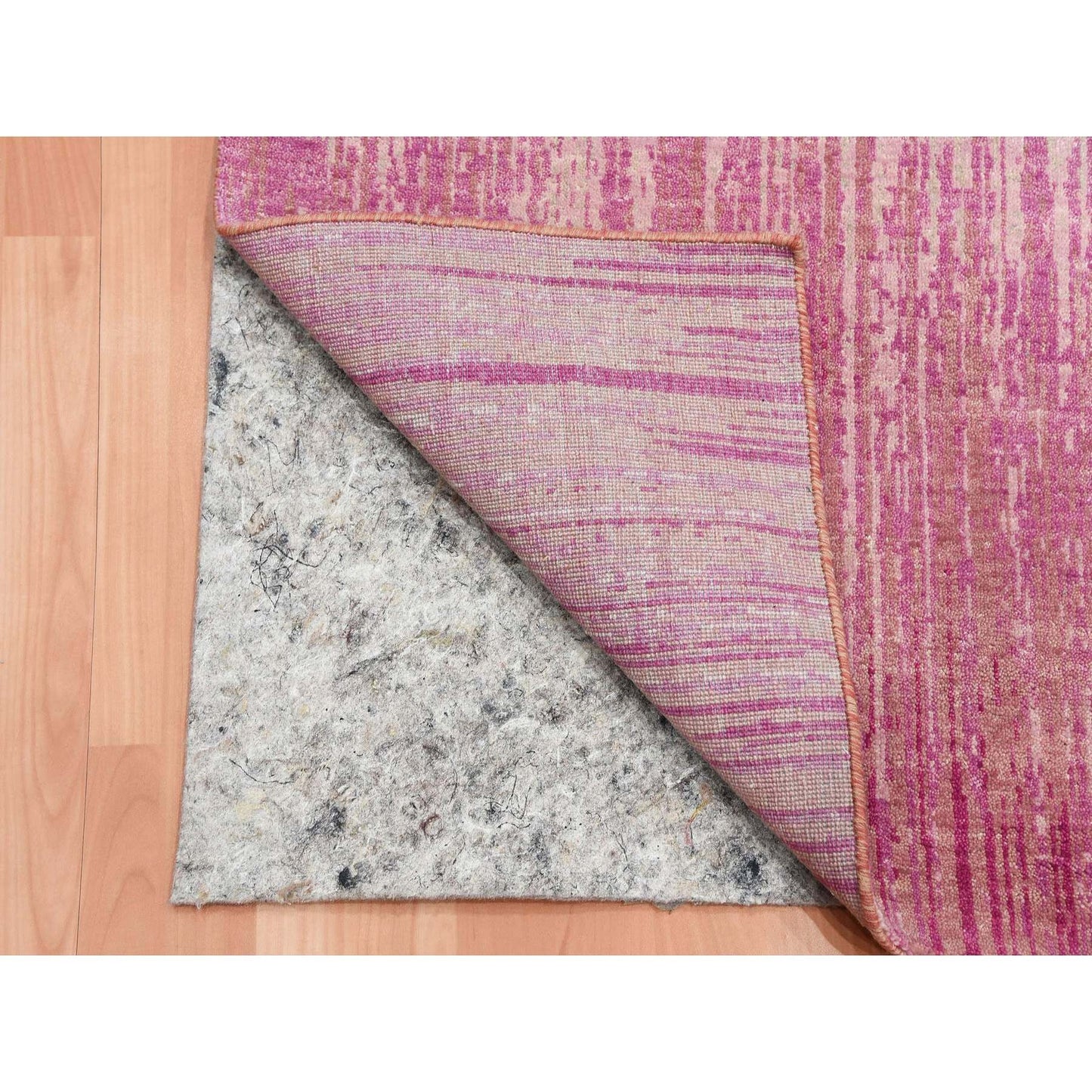 2'6"X6'4" Pink Wool Hand Knotted Vertical Ombre Design Runner Rug