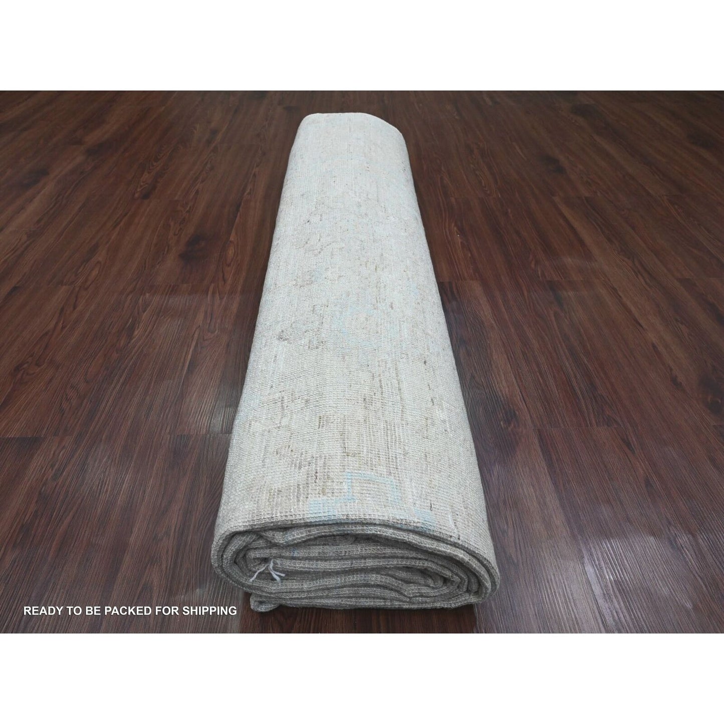 9'X11'10" Gray Afghan Angora Oushak Leaf Design Hand Knotted All Wool Rug