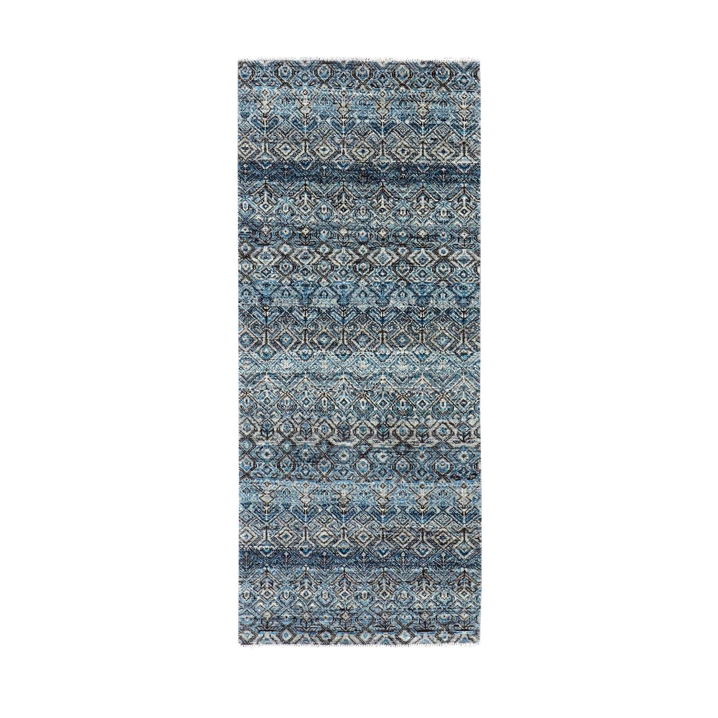 2'6"X6'1" Blue 100% Wool Hand Knotted Kohinoor Herrita Design Runner Rug