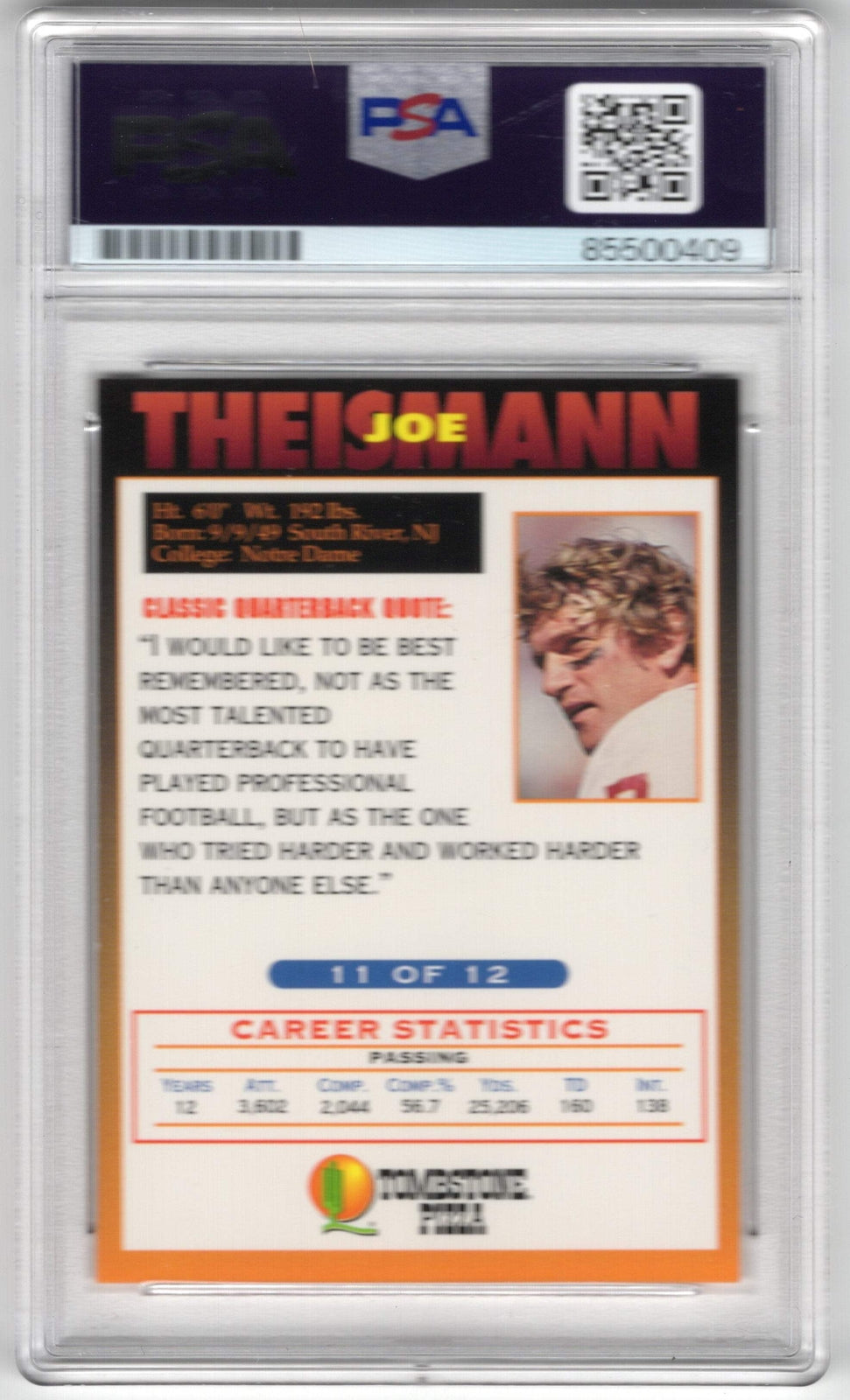 Joe Theismann Tombstone Pizza Psa Auto Grade Gem