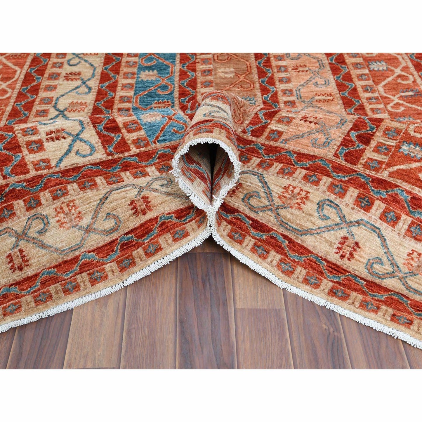 6'2"X8'8" Colorful Super Kazak With Shawl Design Hand Knotted Wool Rug