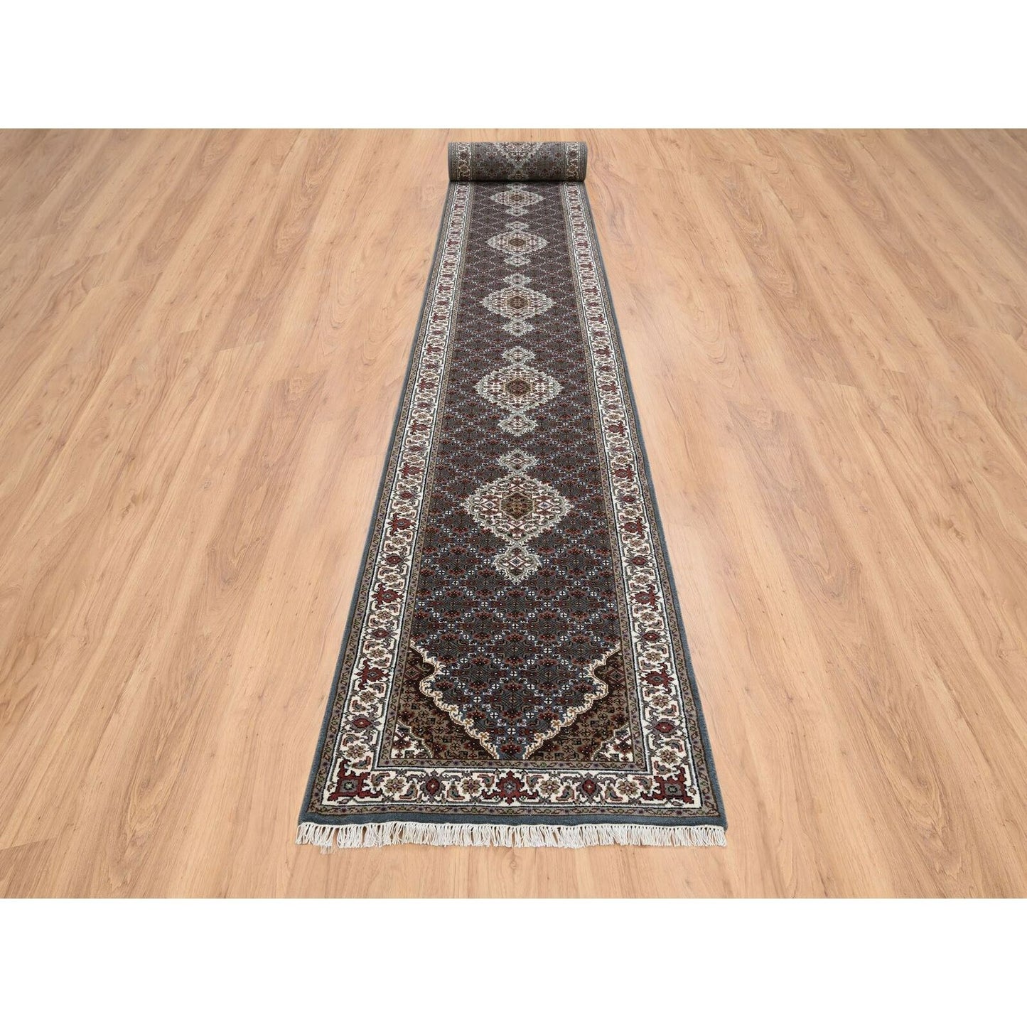 2'6"X26' Gray Tebraz Mahi 175 Kpsi Wool/Silk Hand Knotted Xl Runner Rug
