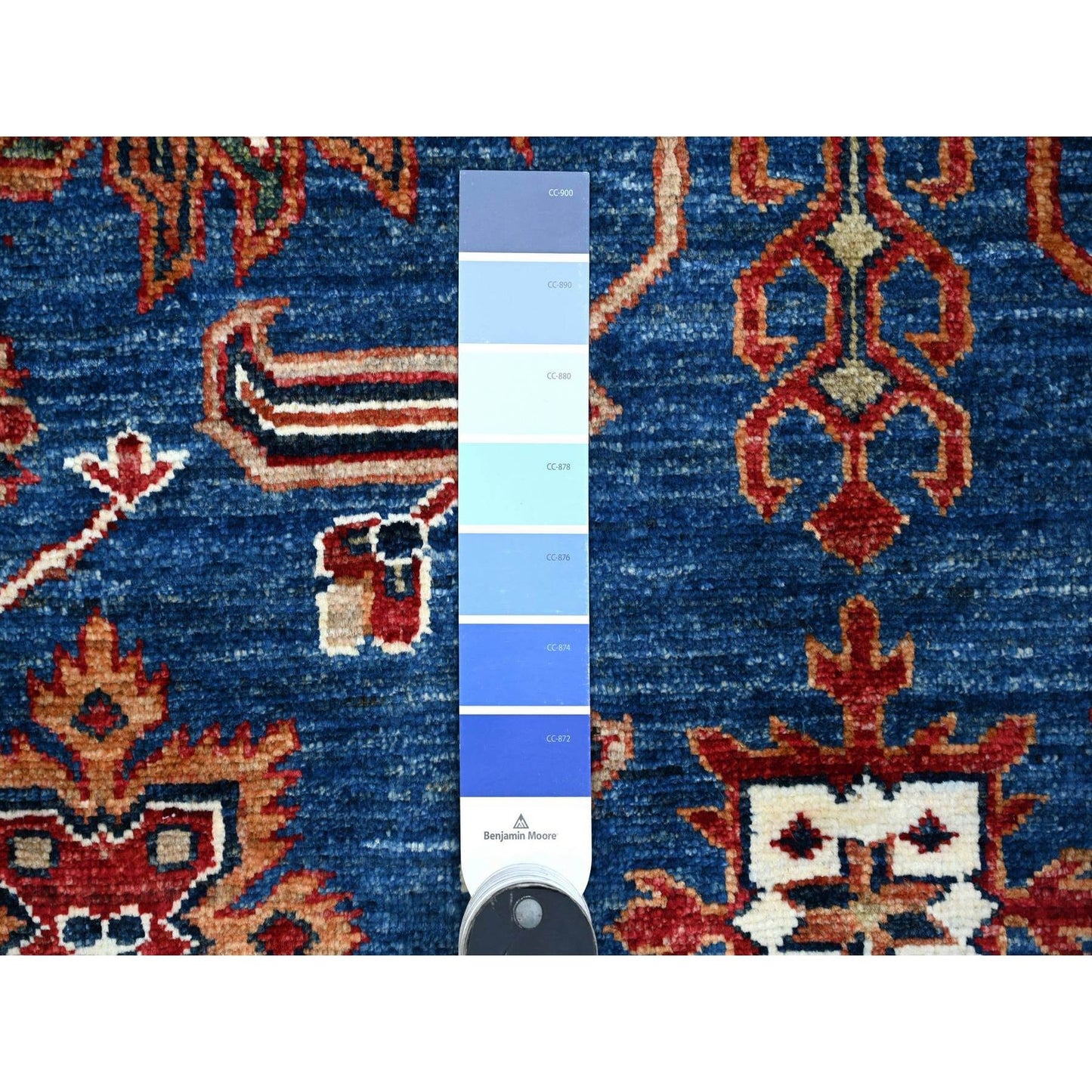 9'10"X13'5" Periwinkle Blue Super Kazak Wool Hand Knotted Geometric Rug