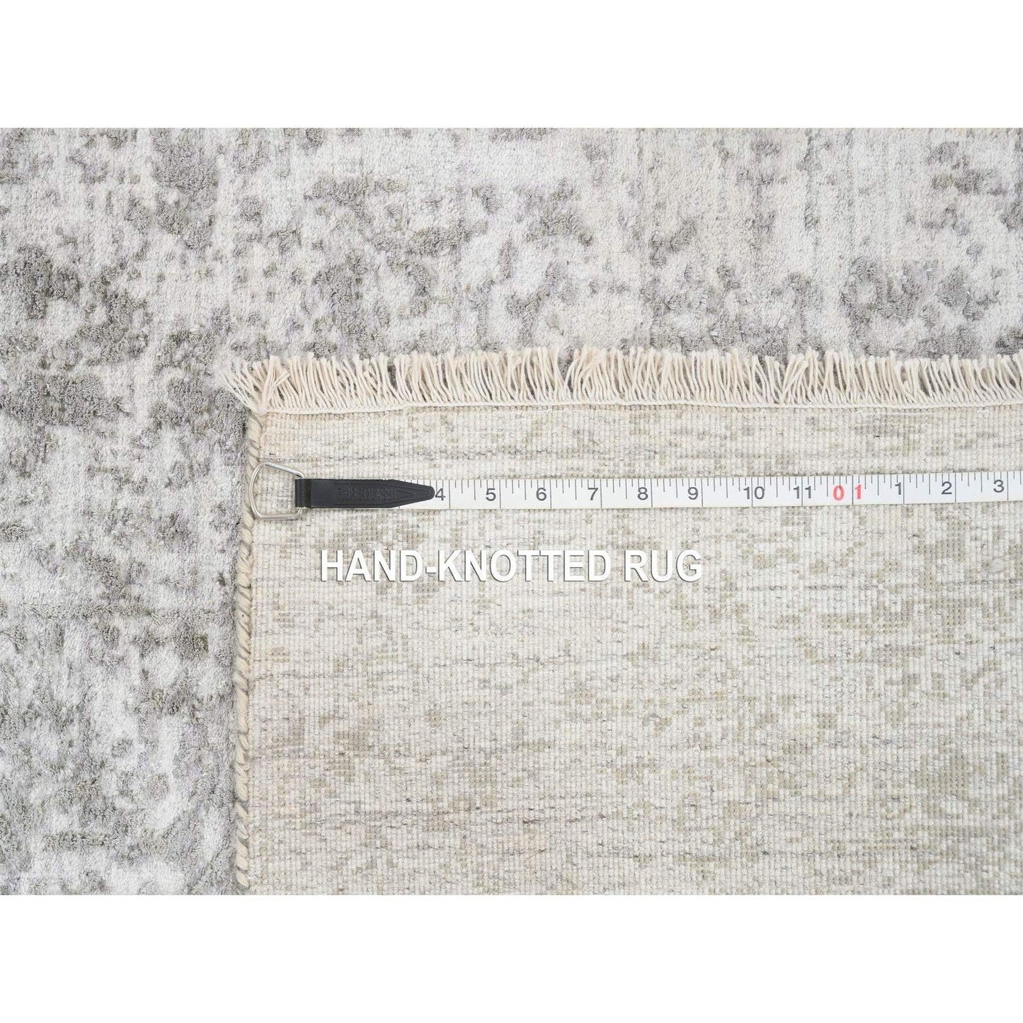 2'7"X17'7" Gray Hand Knotted Wool And Silk Zoroastrian Design Runner Rug