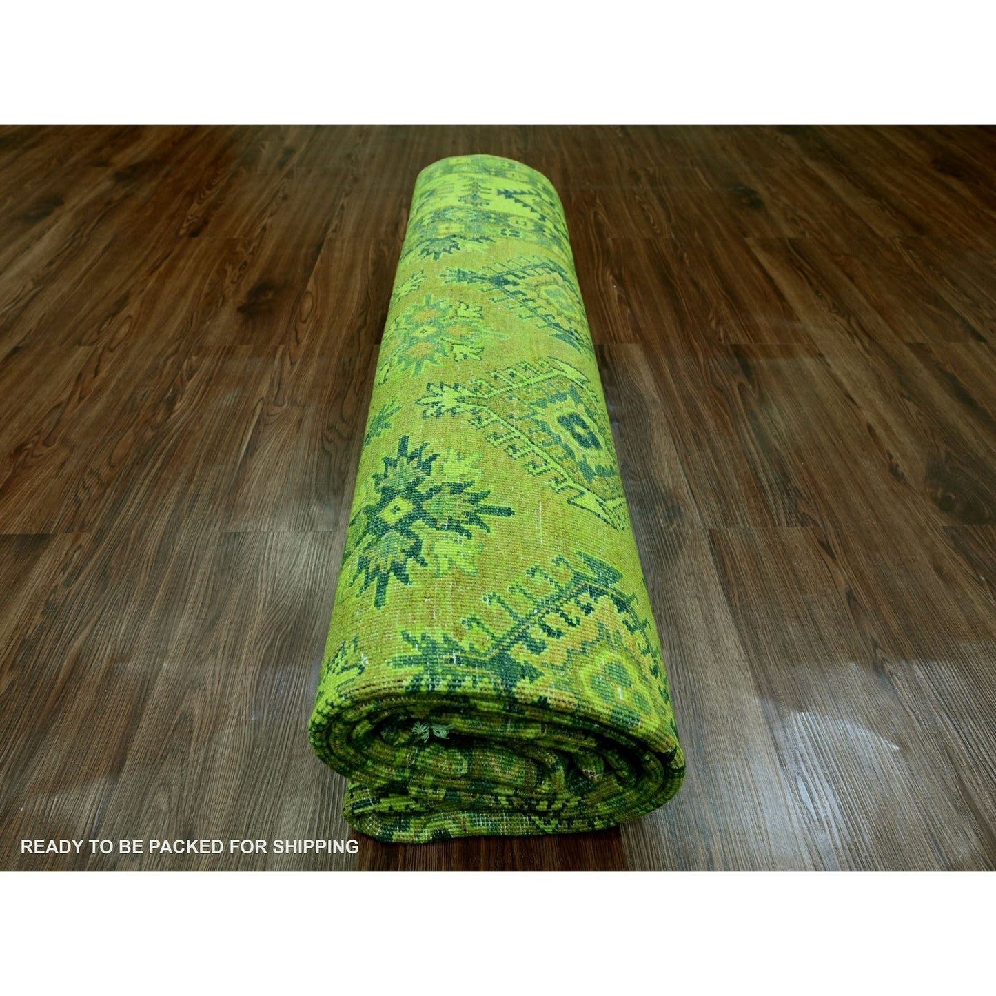 8'X9'8" Pear Green Overdyed Kazak Geometric Design Hand Knotted Wool Rug