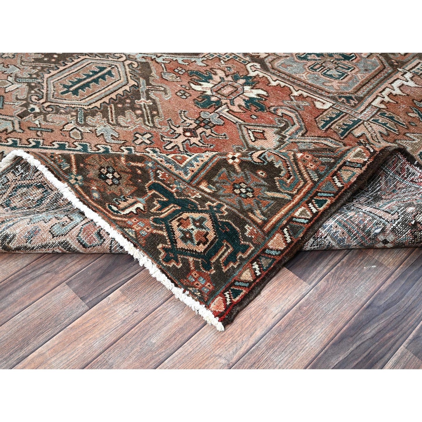 8'7"X12'3" Blush Red Vintage Zoroastrian Heris Pure Wool Hand Knotted Rug