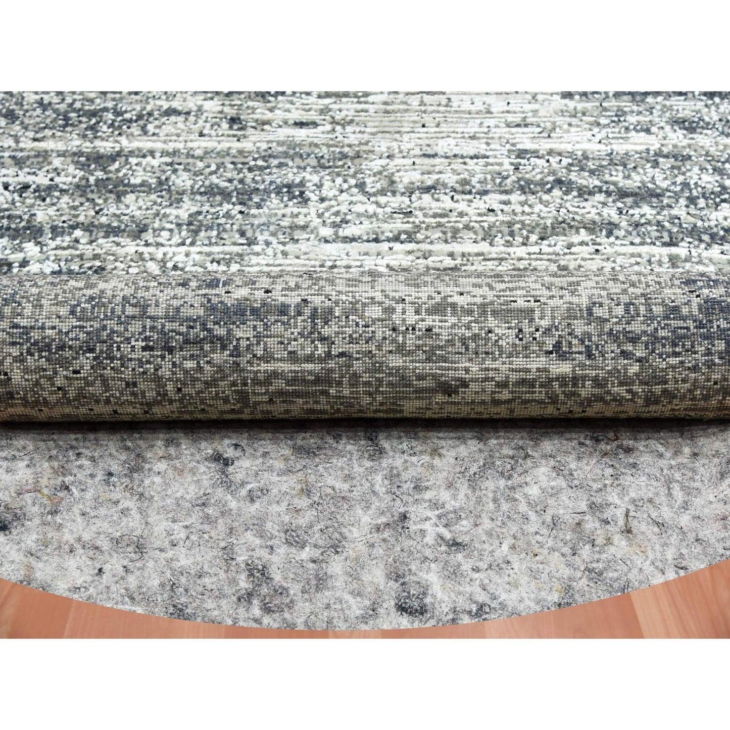10'X10' Black Striae Design Wool And Silk Hand Knotted Round Rug
