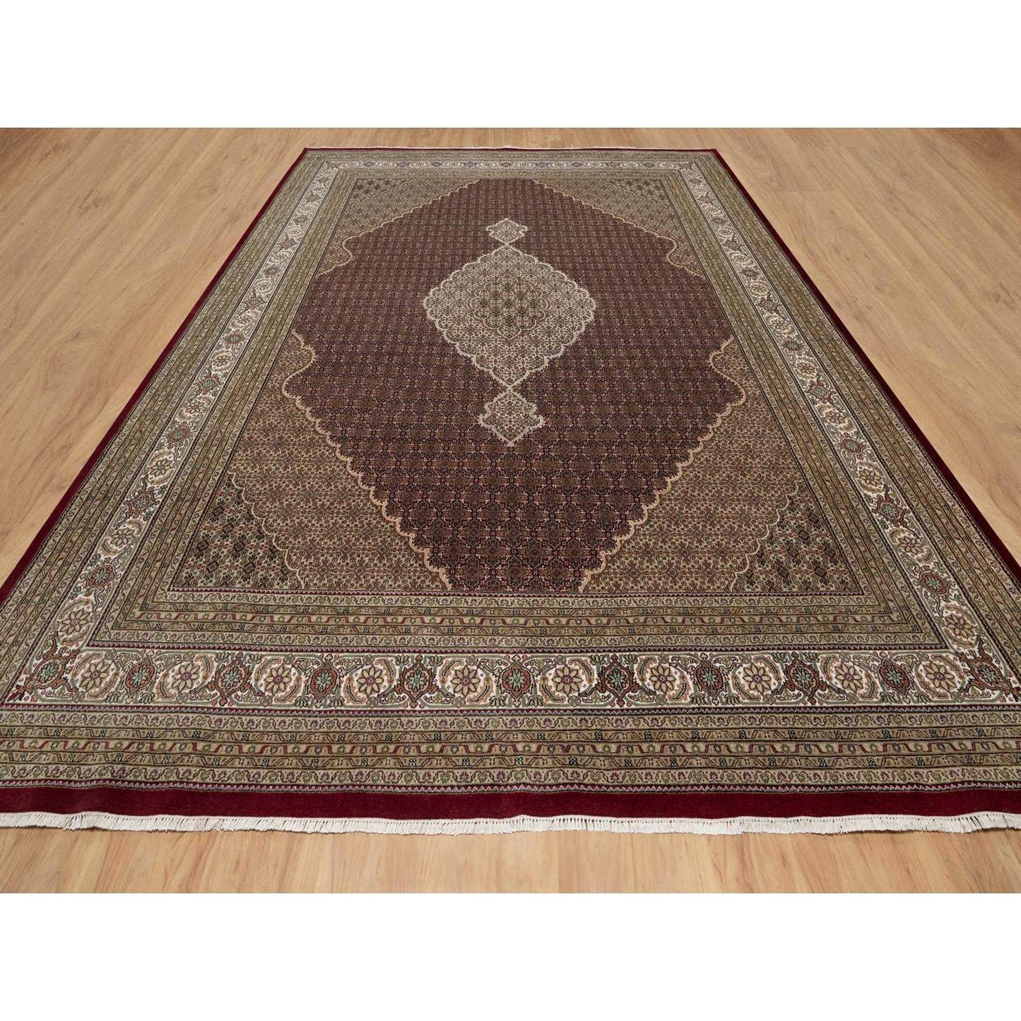 11'9"X15'1" Carmine Red Tebraz Mahi Soft Wool Hand Knotted Oversized Rug