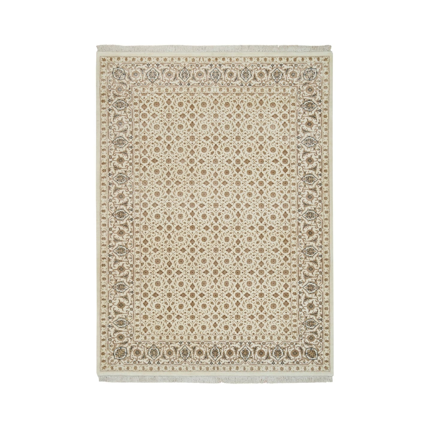 4'7"X6'8" Ivory Herrita Design 250 Kpsi Wool Hand Knotted Runner Rug