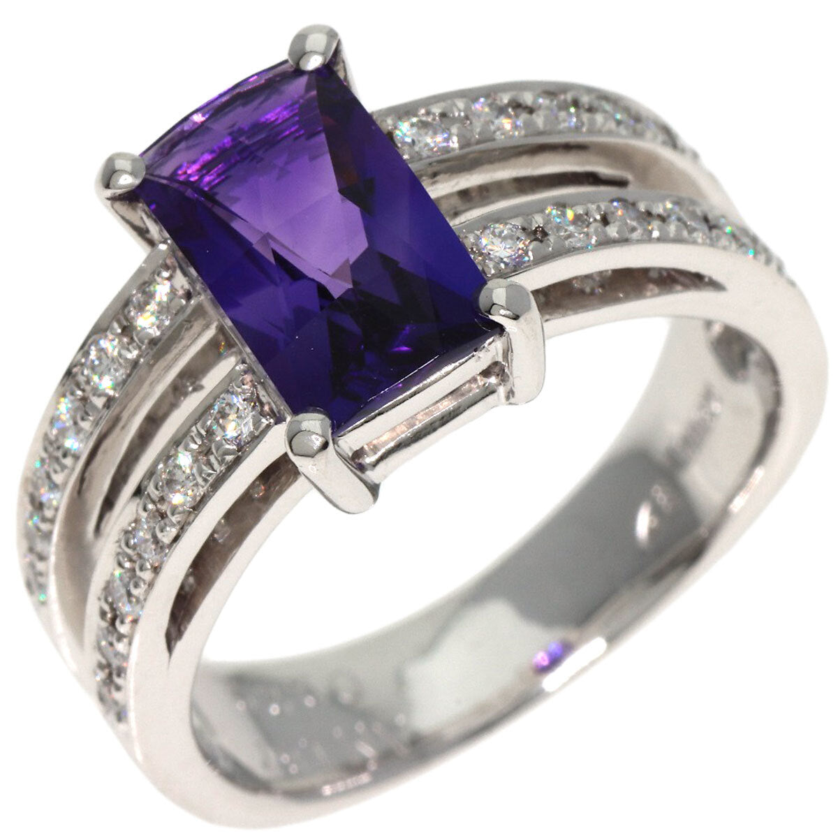 1.87Ct Amethyst Diamond Ring K18 White Gold 8.5G