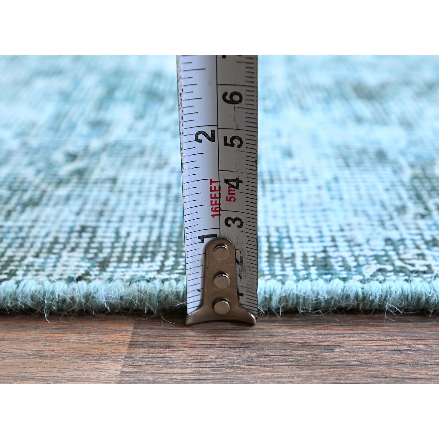 2'X5' Aqua Green Overdyed Vintage Zoroastrian Hand Knotted Wool Runner Rug