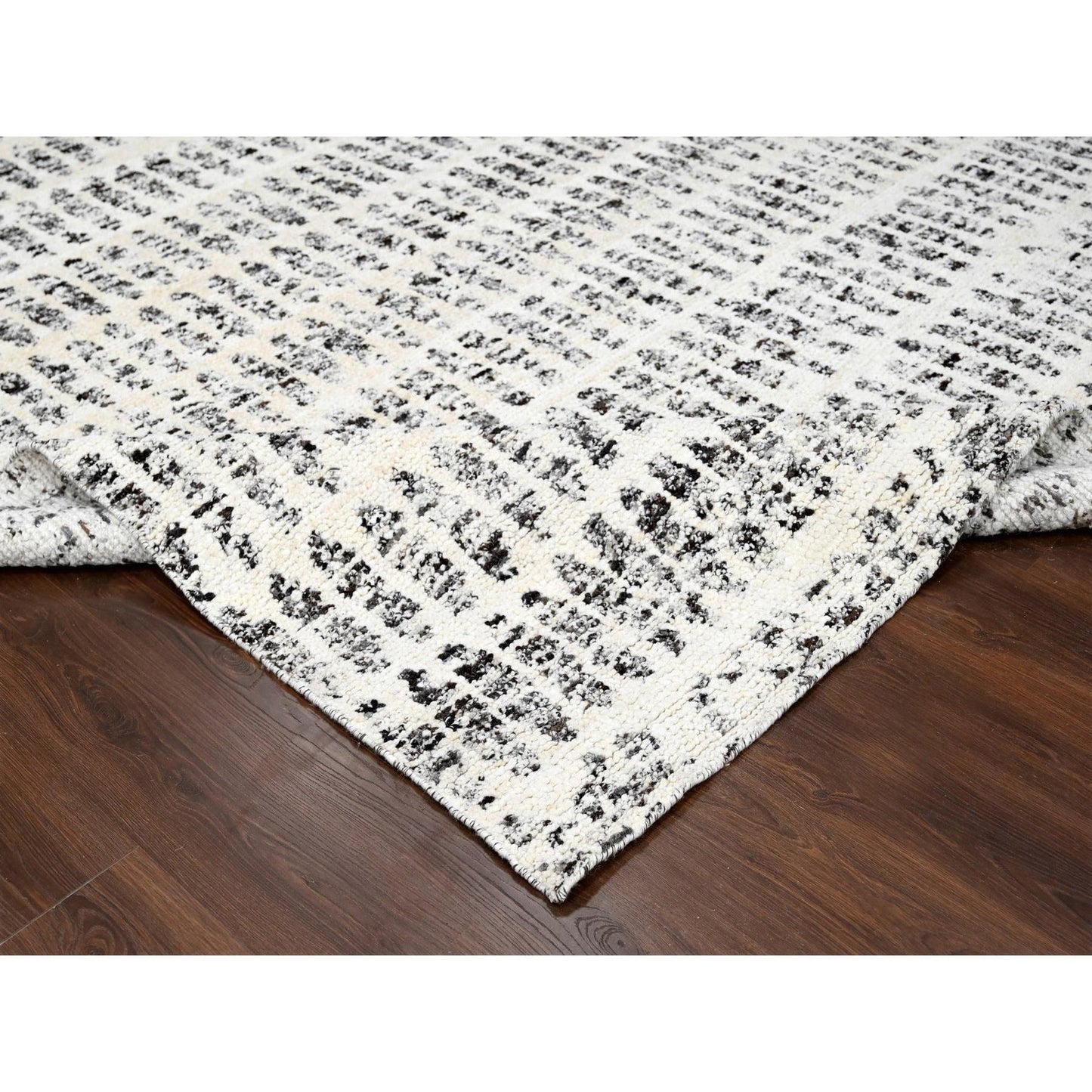 10'2"X13'9" Vivid White Modern Design Wool Hand Knotted Oriental Rug