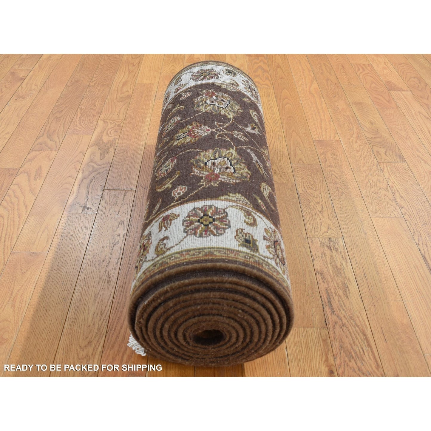 2'7"X15'9" Brown Rajasthan Wool And Silk Xl Runner Hand Knotted Rug