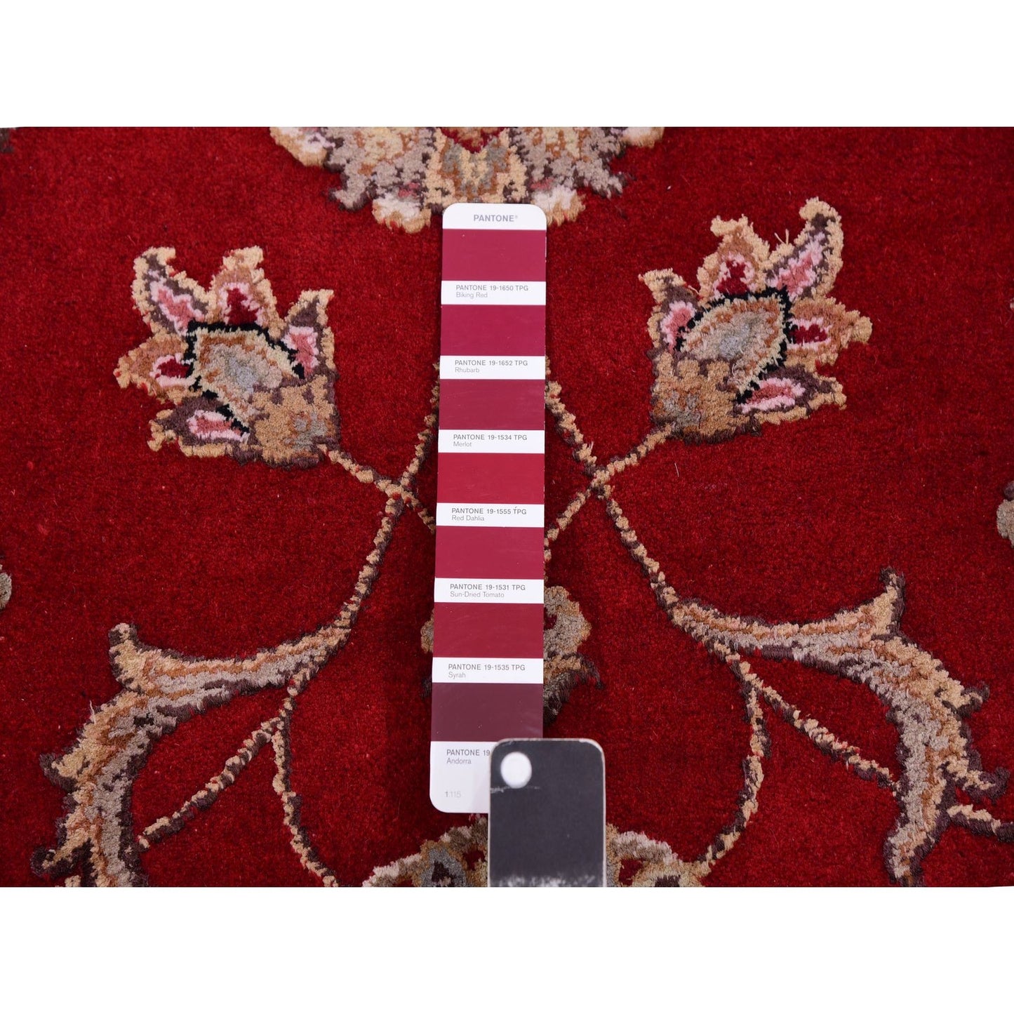 8'X8' Red Dahlia Wool And Silk Hand Knotted Rajasthan Design Round Rug