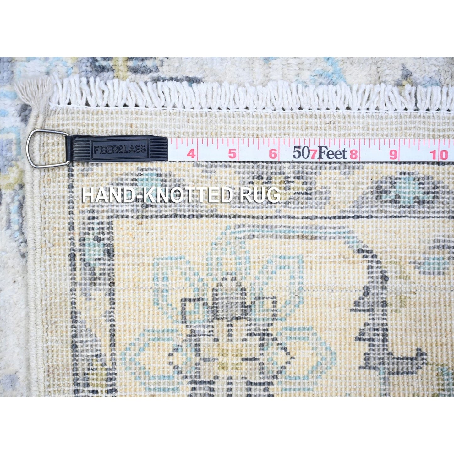 4'X5'9" Chrome Gray White Wash Peshawar With Motifs Wool Hand Knotted Rug