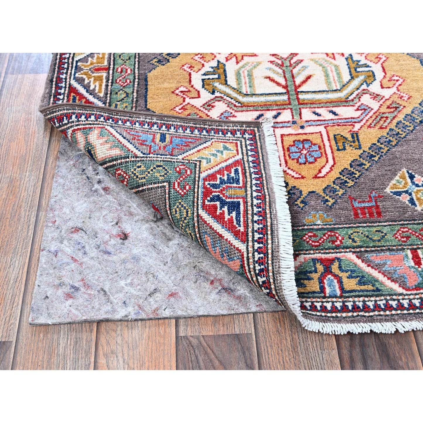 2'8"X12' Gray Kazak Medallions Design Hand Knotted Soft Wool Runner Rug
