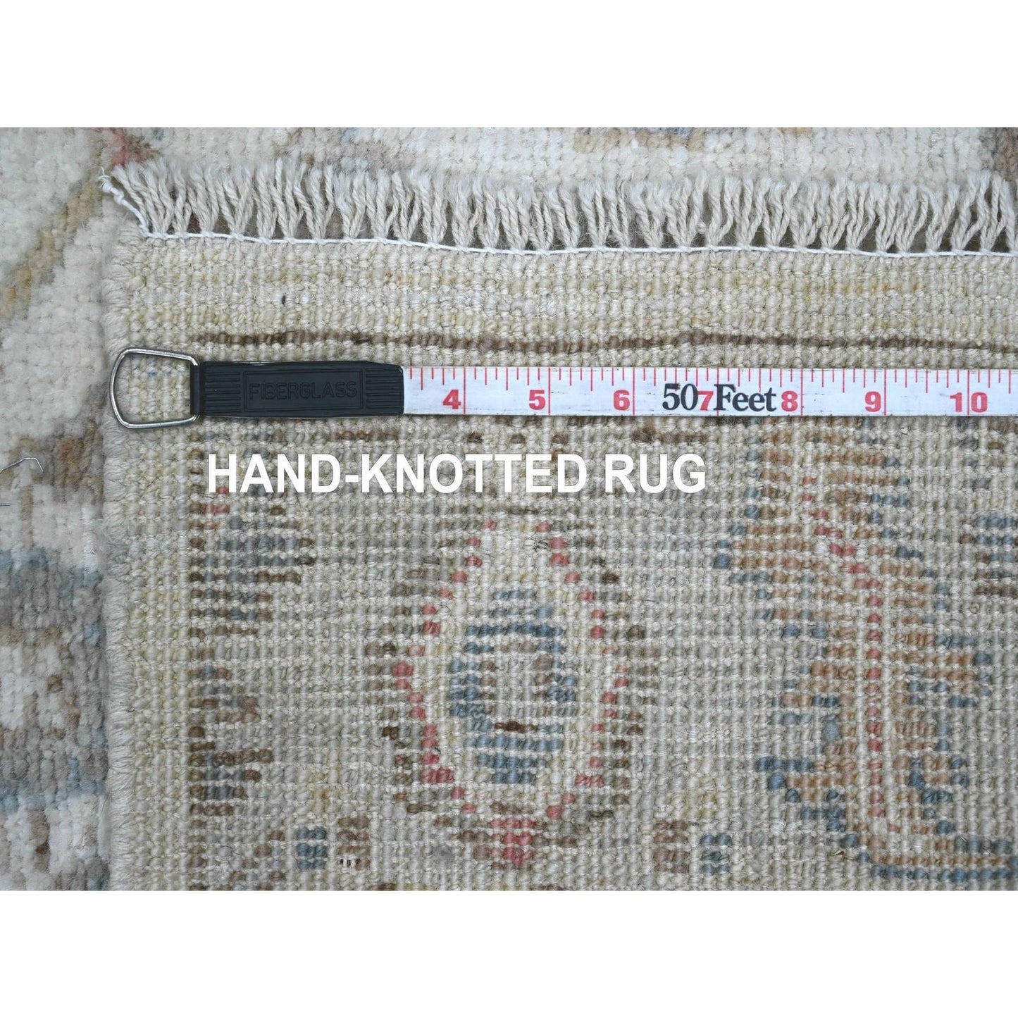 3'X15'9" White Afghan Angora Oushak Pure Wool Hand Knotted Runner Rug