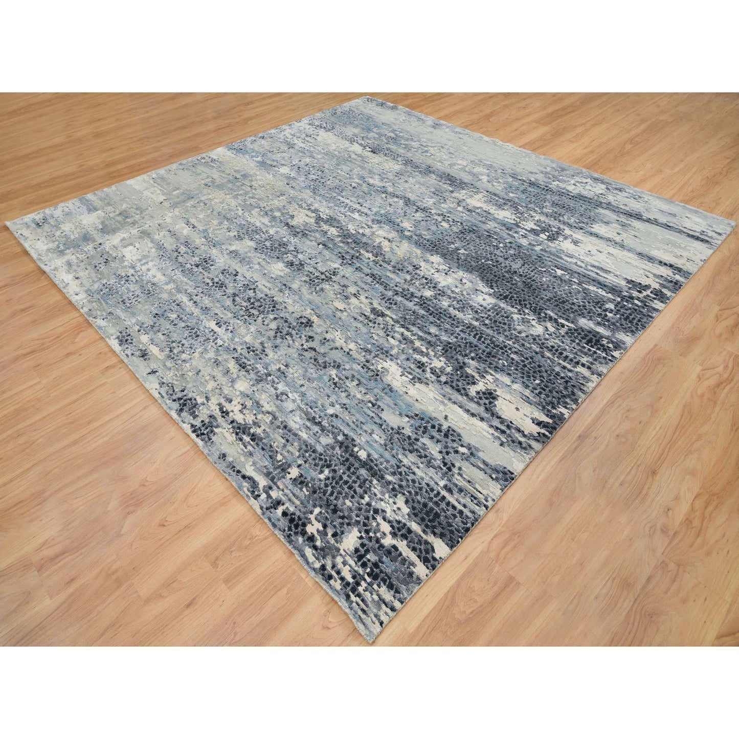 10'1"X10'1" Blue Hand Knotted Abstract Design Wool Square Oriental Rug