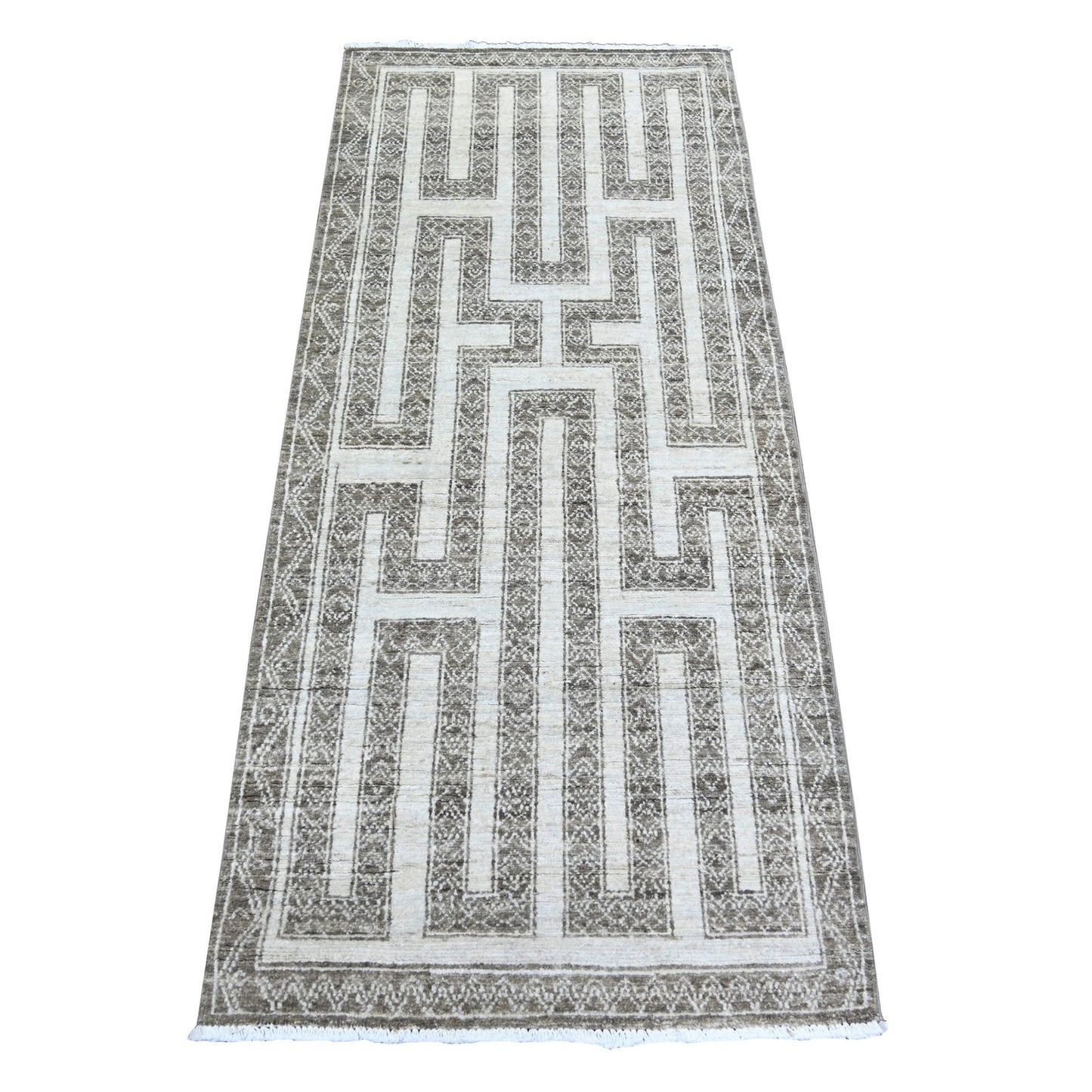 2'6"X5'8" Taupe Brown Fine Peshawar Hand Knotted Wool Oriental Rug