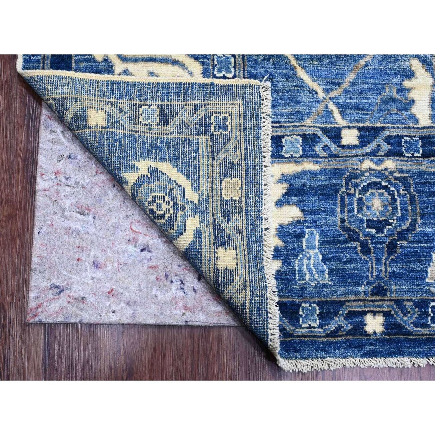 10'1"X13'9" Blue Hand Knotted Afghan Angora Oushak Vines Design Wool Rug