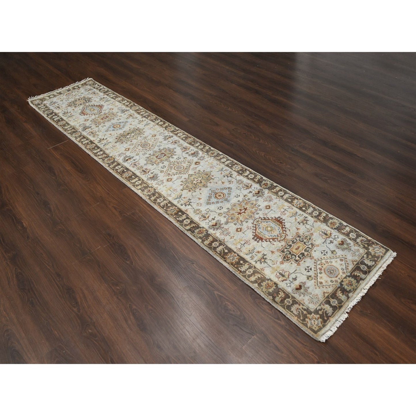 2'8"X12' Timberwolf Gray Karjihooz Design Hand Knotted Wool Runner Rug