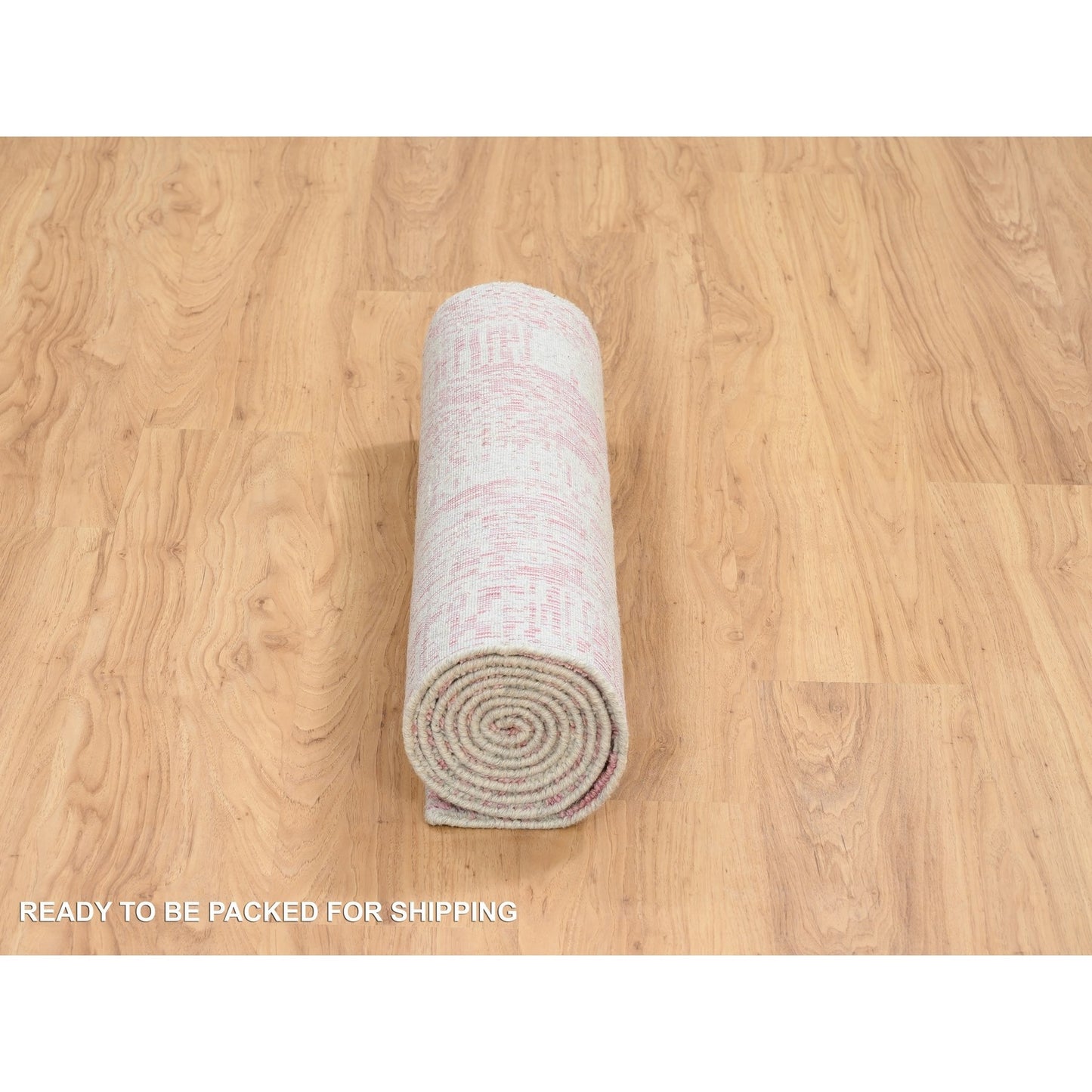 2'6"X8' Rose Pink Wool And Art Silk Jacquard Hand Loomed Runner Rug