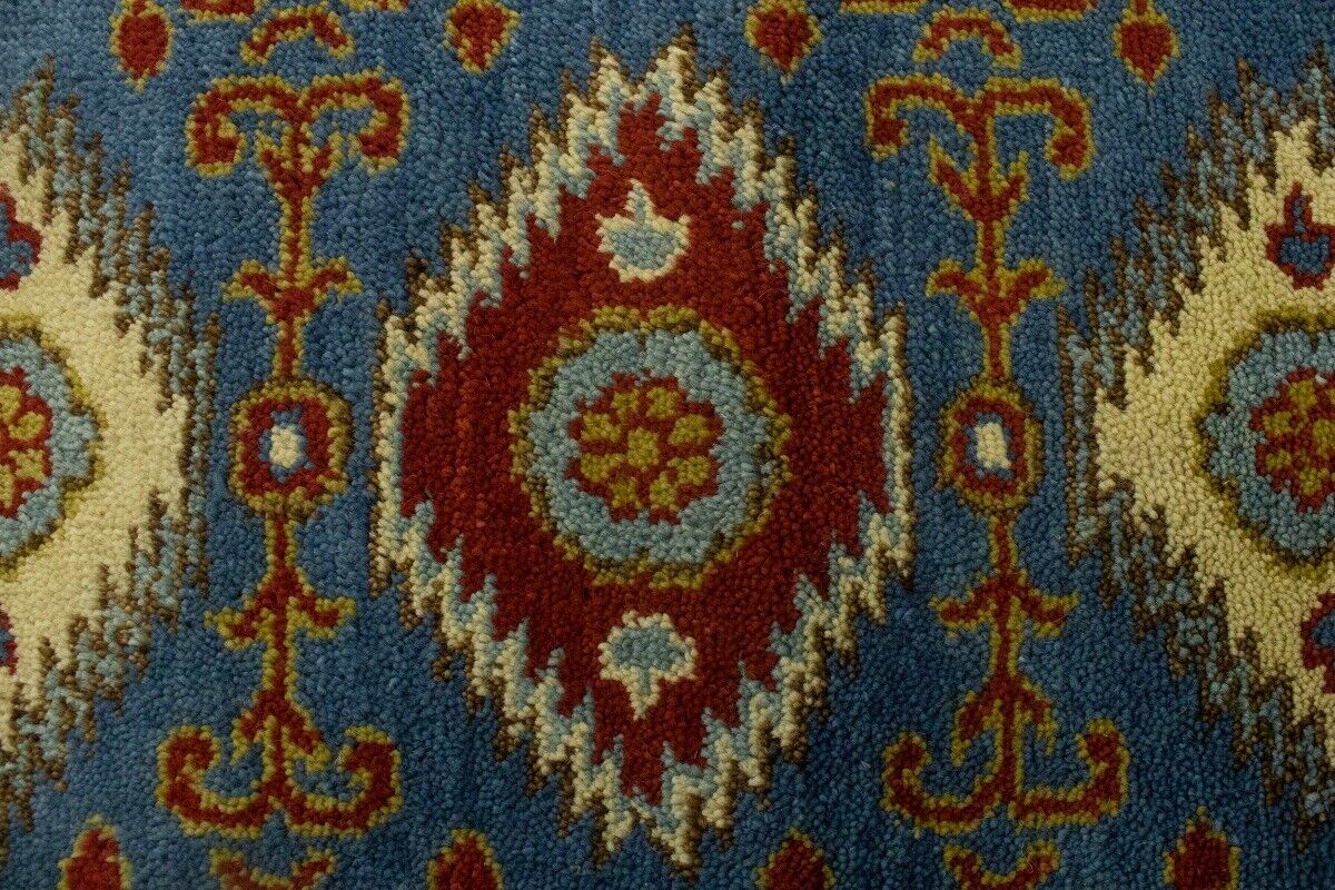 Kazak Oriental Rug Blue Geometric Tribal Style