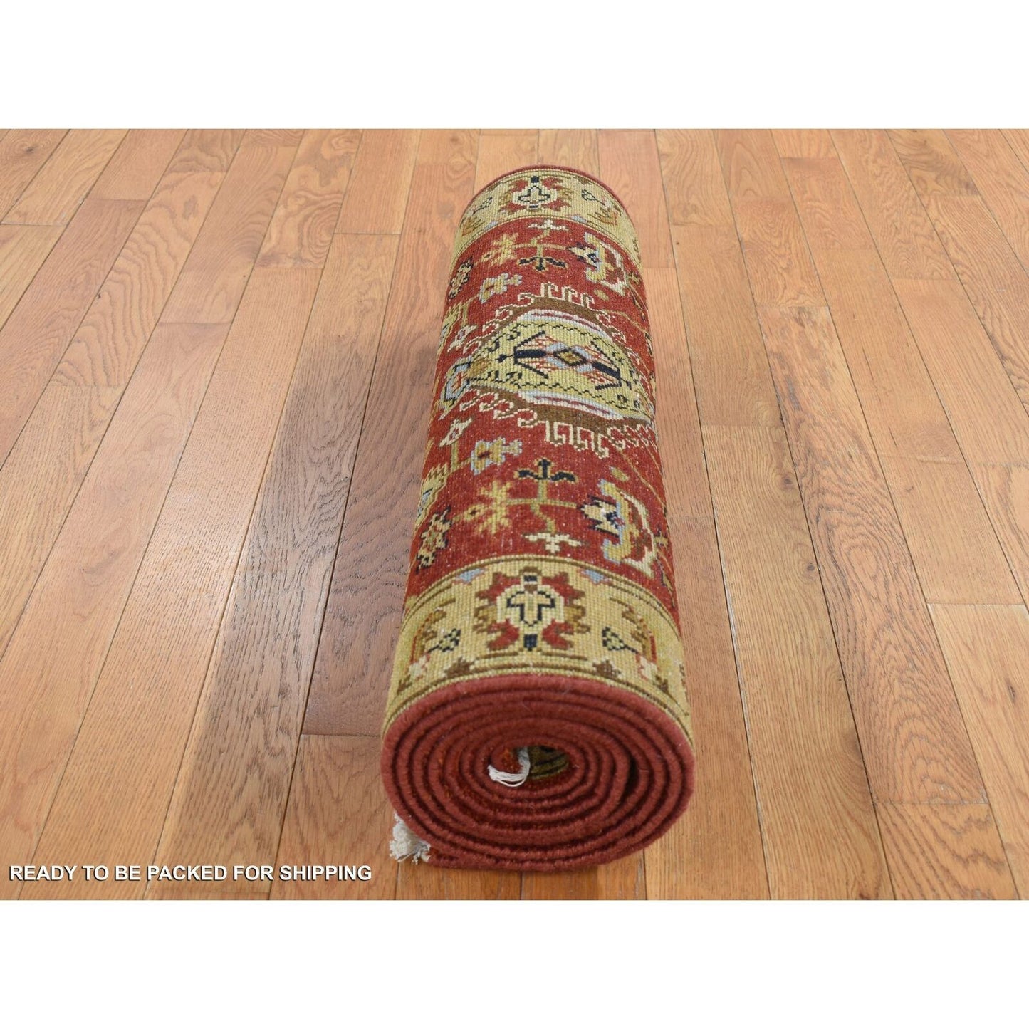 2'7"X19'10" Brick Red Hand Knotted Xl Runner Karjihooz Design Wool Rug