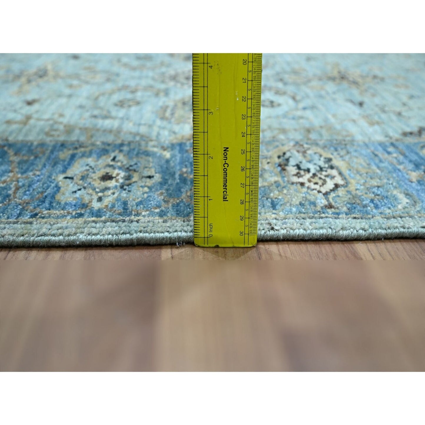 2'6"X14' Blue Shah Abbas Flower Design Pure Wool Hand Knotted Runner Rug