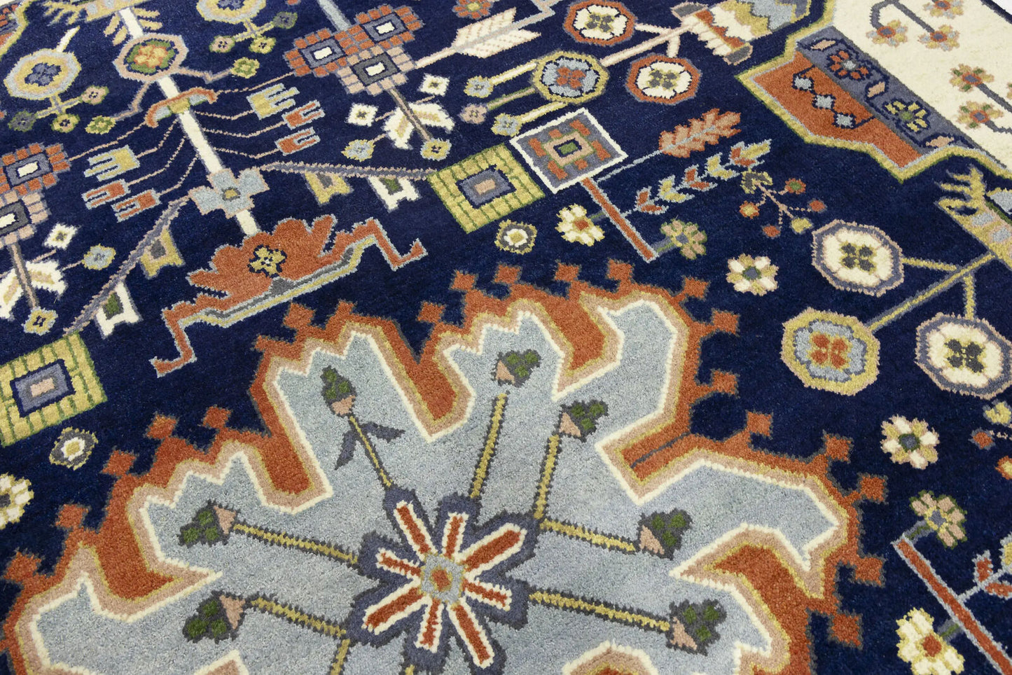 9X12 ft Navy Tribal Heriz Serapi Wool Oriental