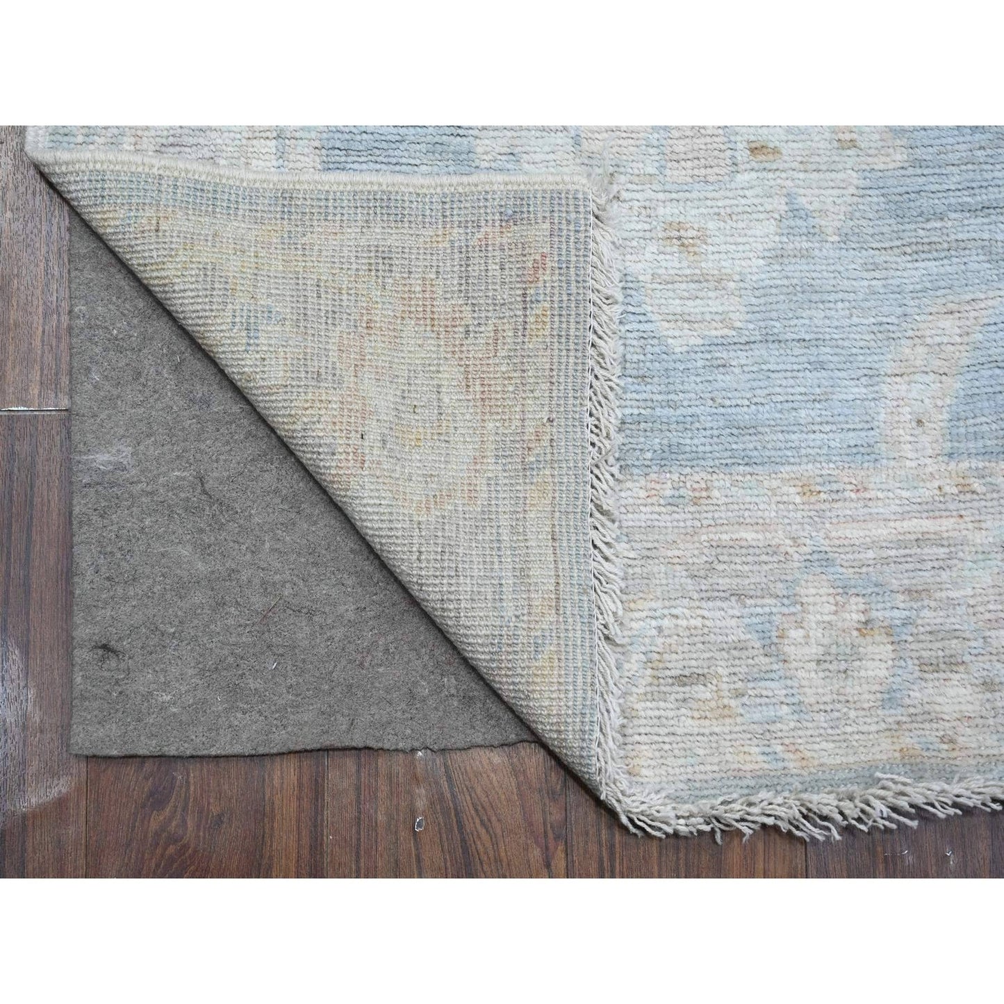 2'10"X15'5" Denim Blue Wool Weft Afghan Angora Oushak Runner Oriental Rug