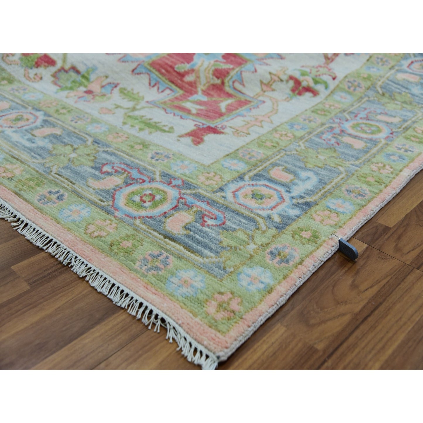 9'1"X12' Champagne Pink Heris Design Hand Knotted 100% Wool Oriental Rug