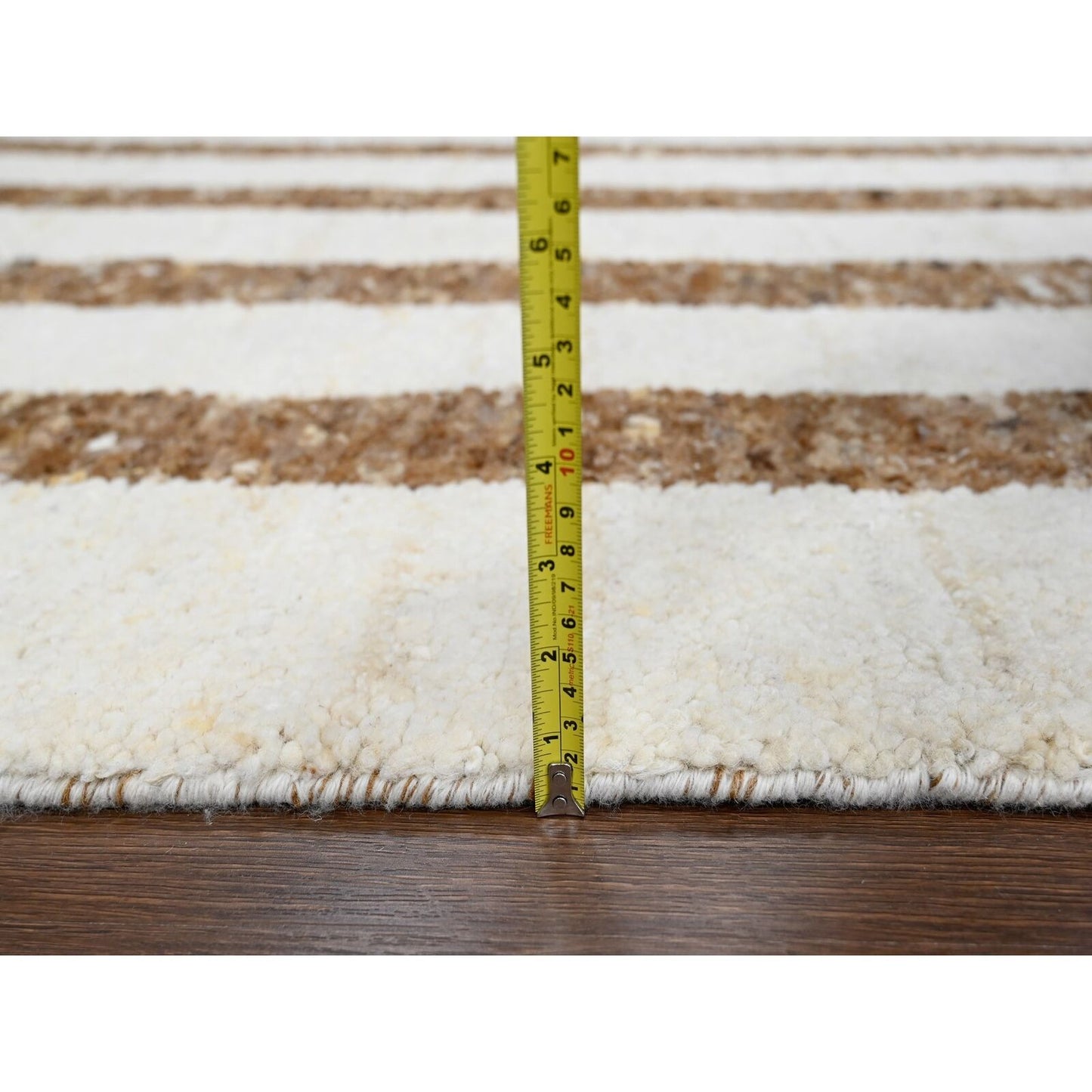 12'1"X17'9" Brown Wool Minimalist Stripe Design Hand Knotted Oriental Rug