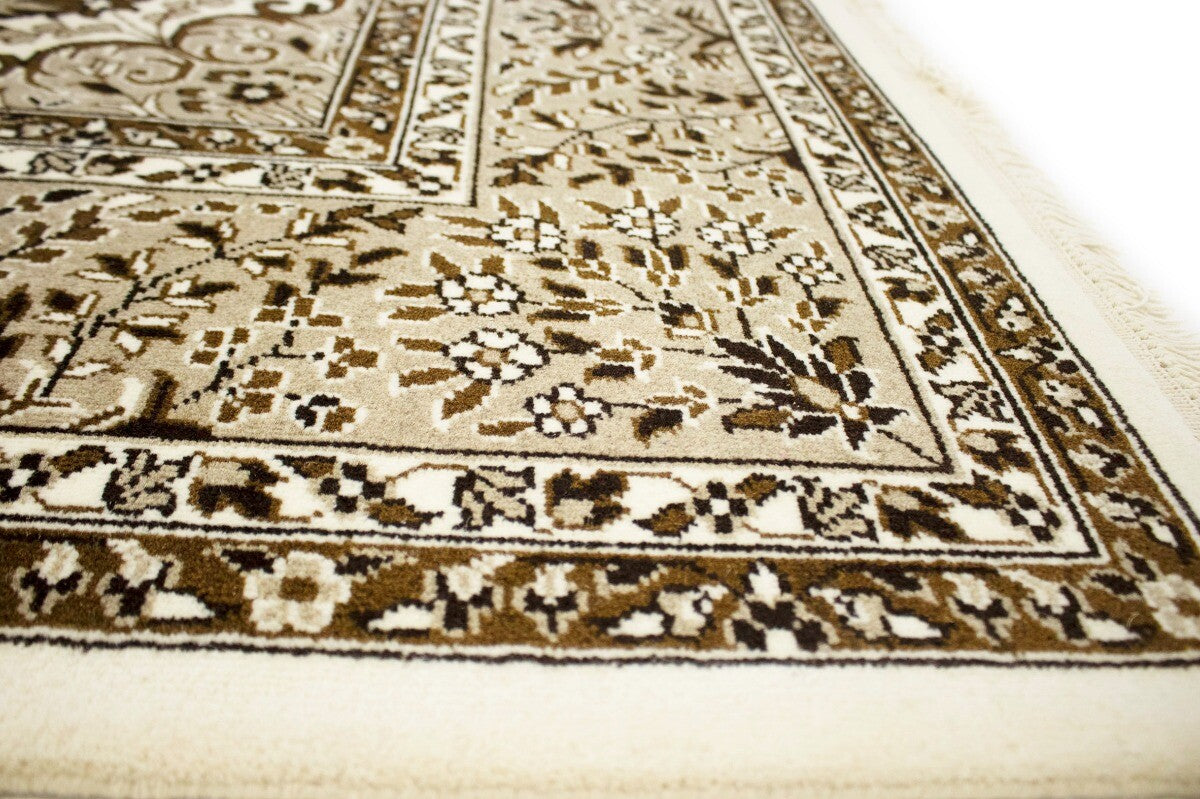 Hand-Knotted Cream Kirman Square Rug Oriental