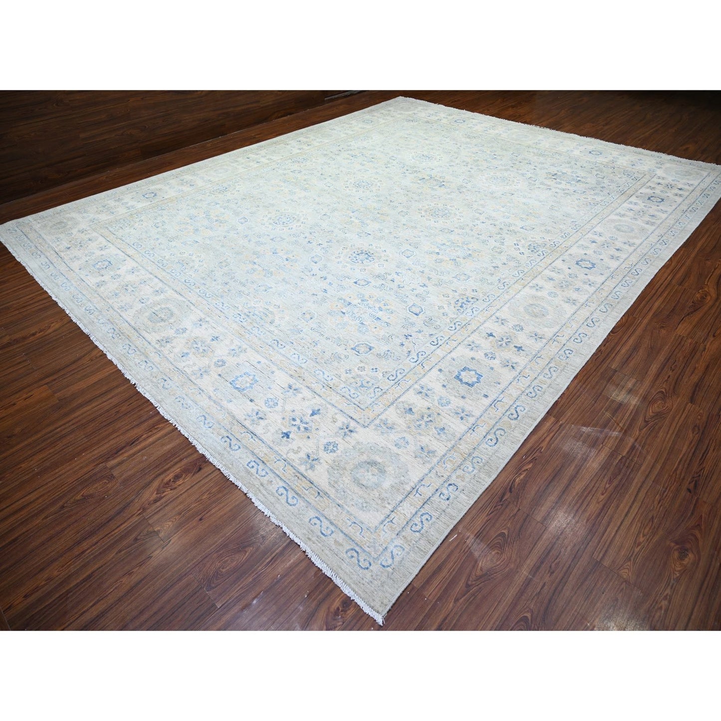 11'9"X14'8" Ivory White Wash Peshawar Wool Hand Knotted Oriental Rug