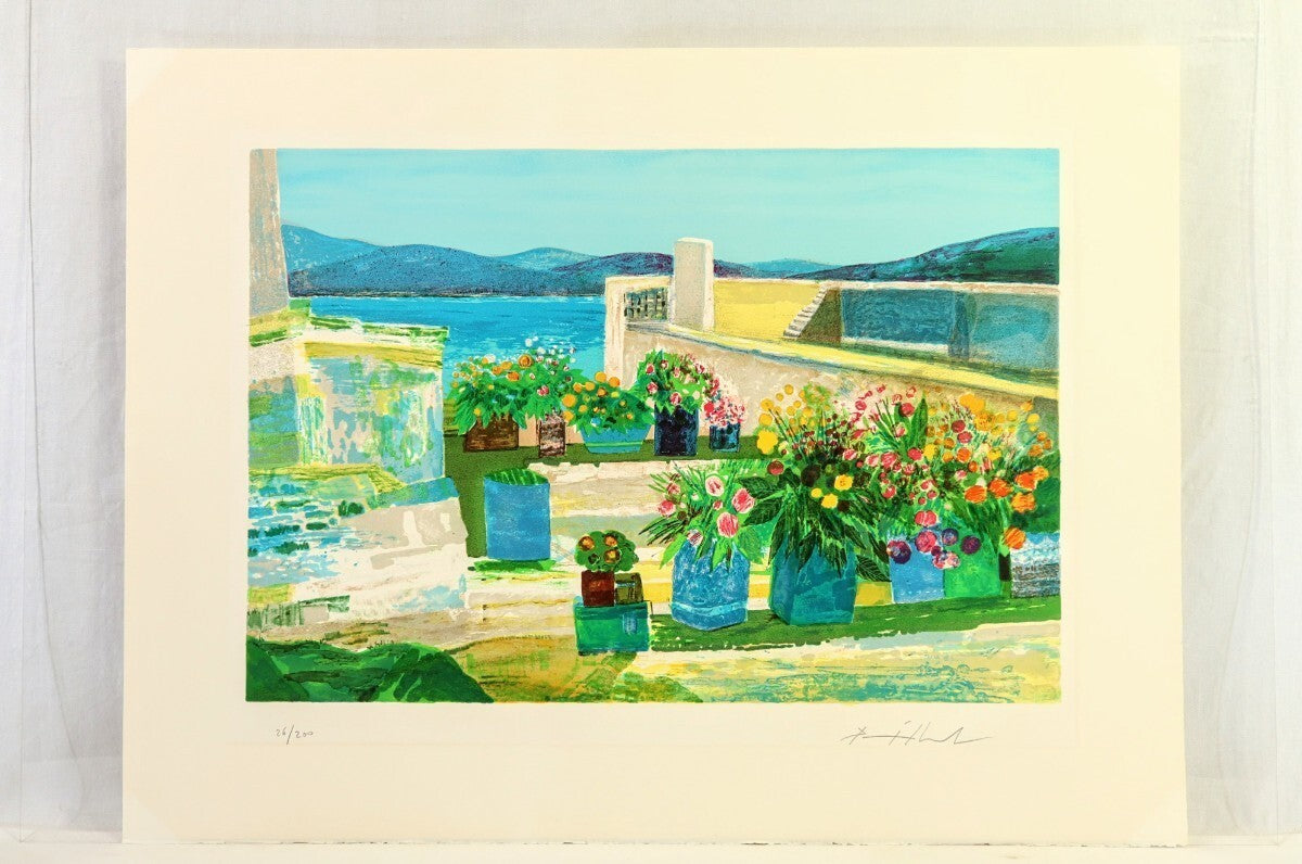 Jean Pierre Pophillat Lithograph Flower-Adorned Terrace Signed Limited 200