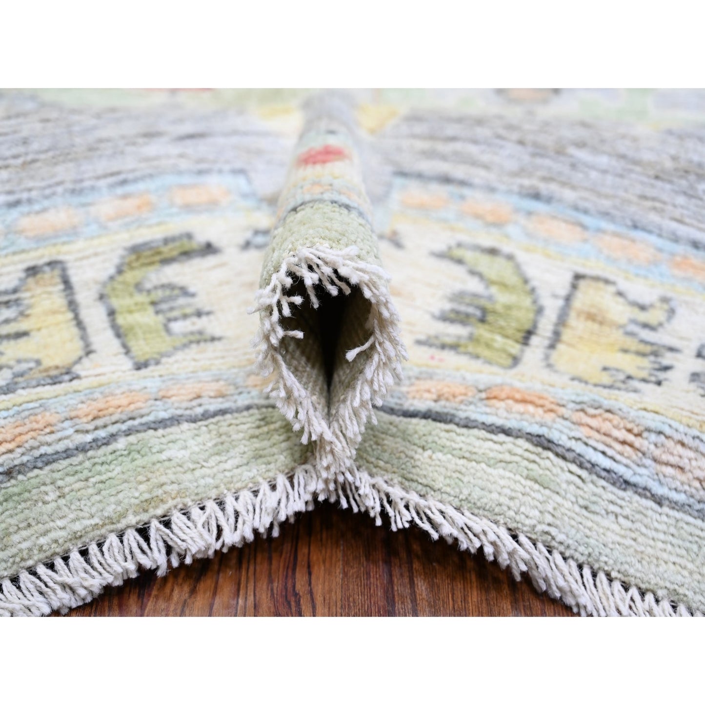 11'6"X15'7" Green Afghan Angora Oushak Wool Hand Knotted Oversized Rug