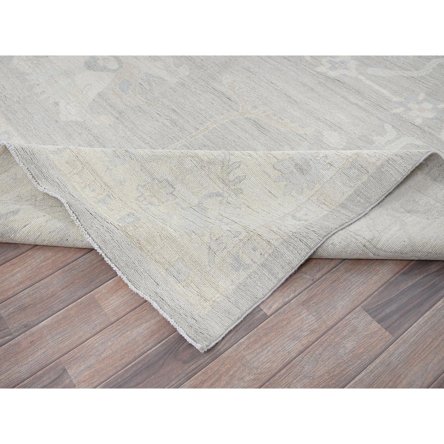 9'8"X13'10" Misty Gray White Wash Peshawar Hand Knotted Pure Wool Rug