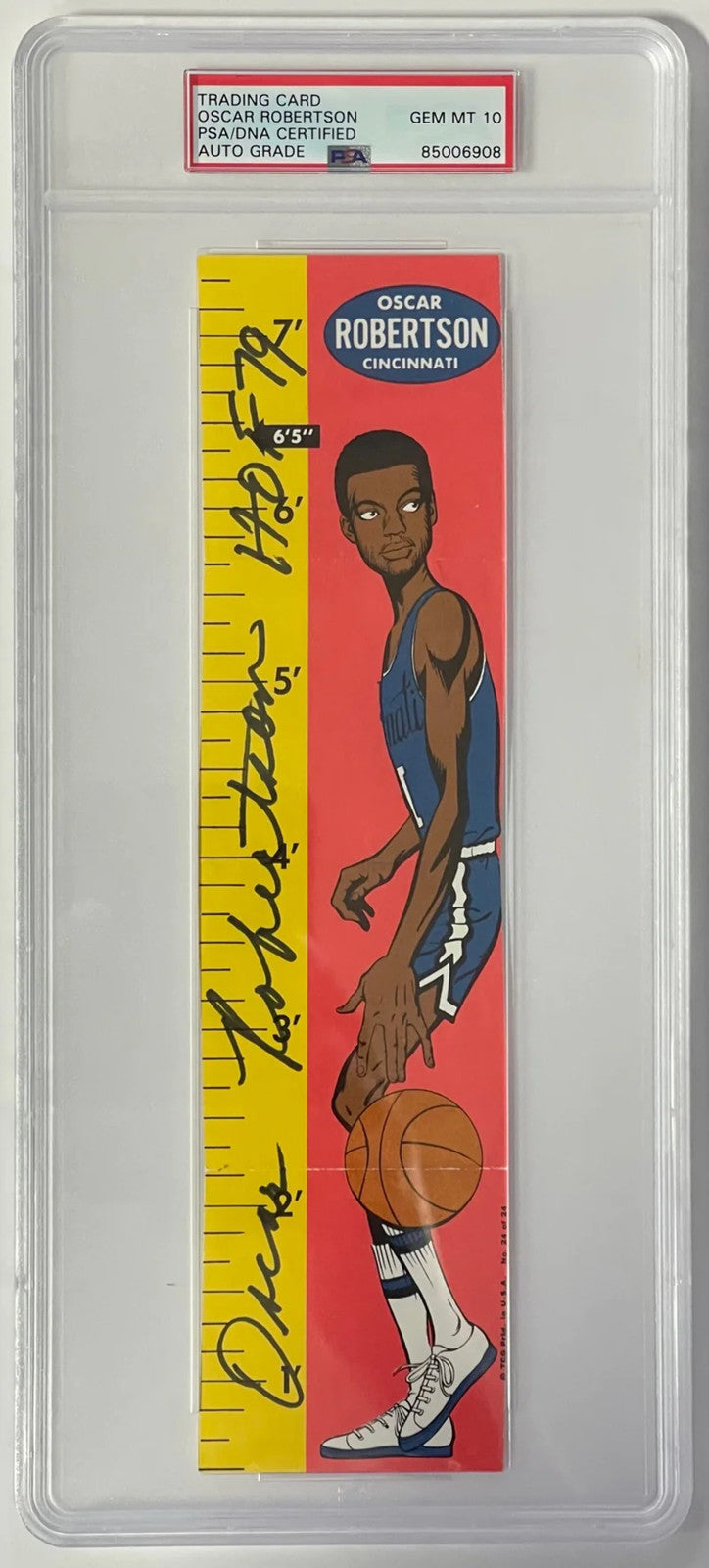 Oscar Robertson 1969 Topps Nba Ruler #24 - Psa Auto Grade Gem Mt 10