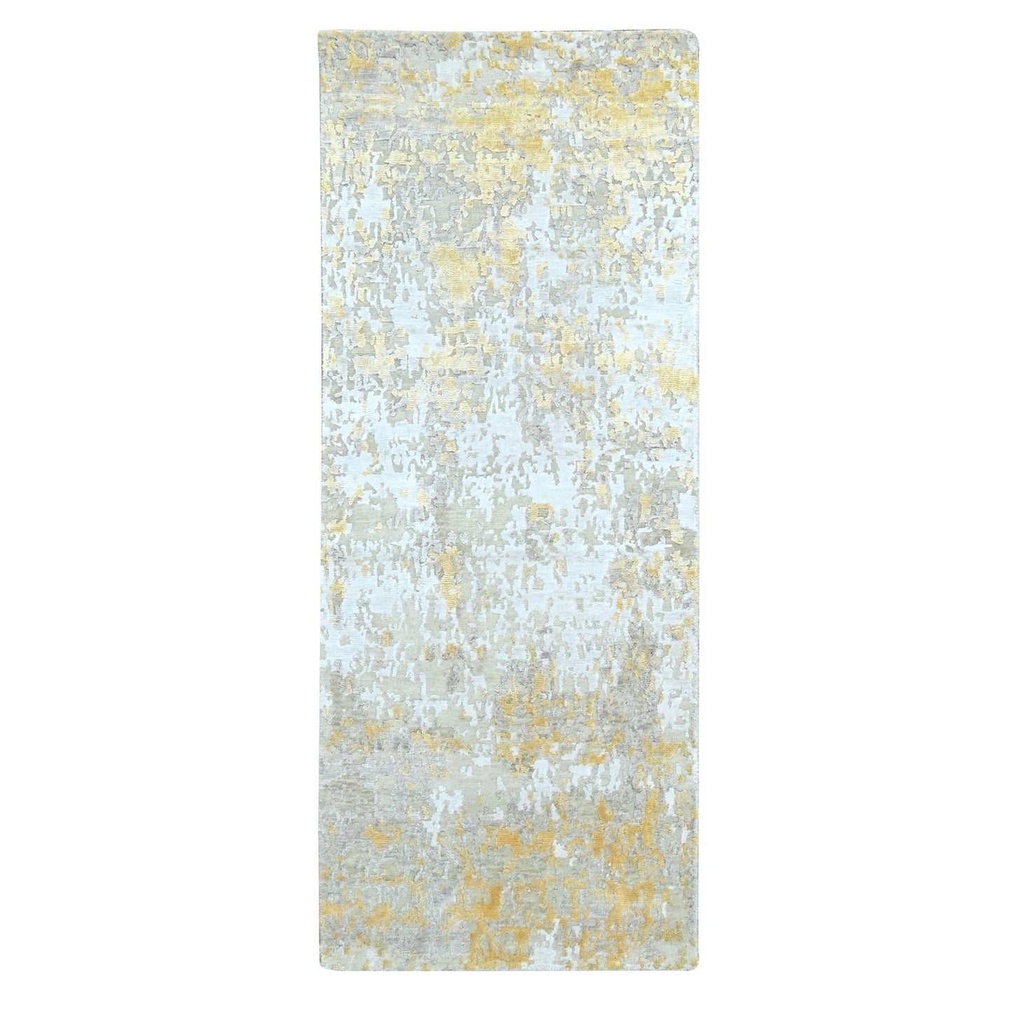 2'6"X6' Beige Abstract Design Wool-Silk Hand Knotted Runner Oriental Rug