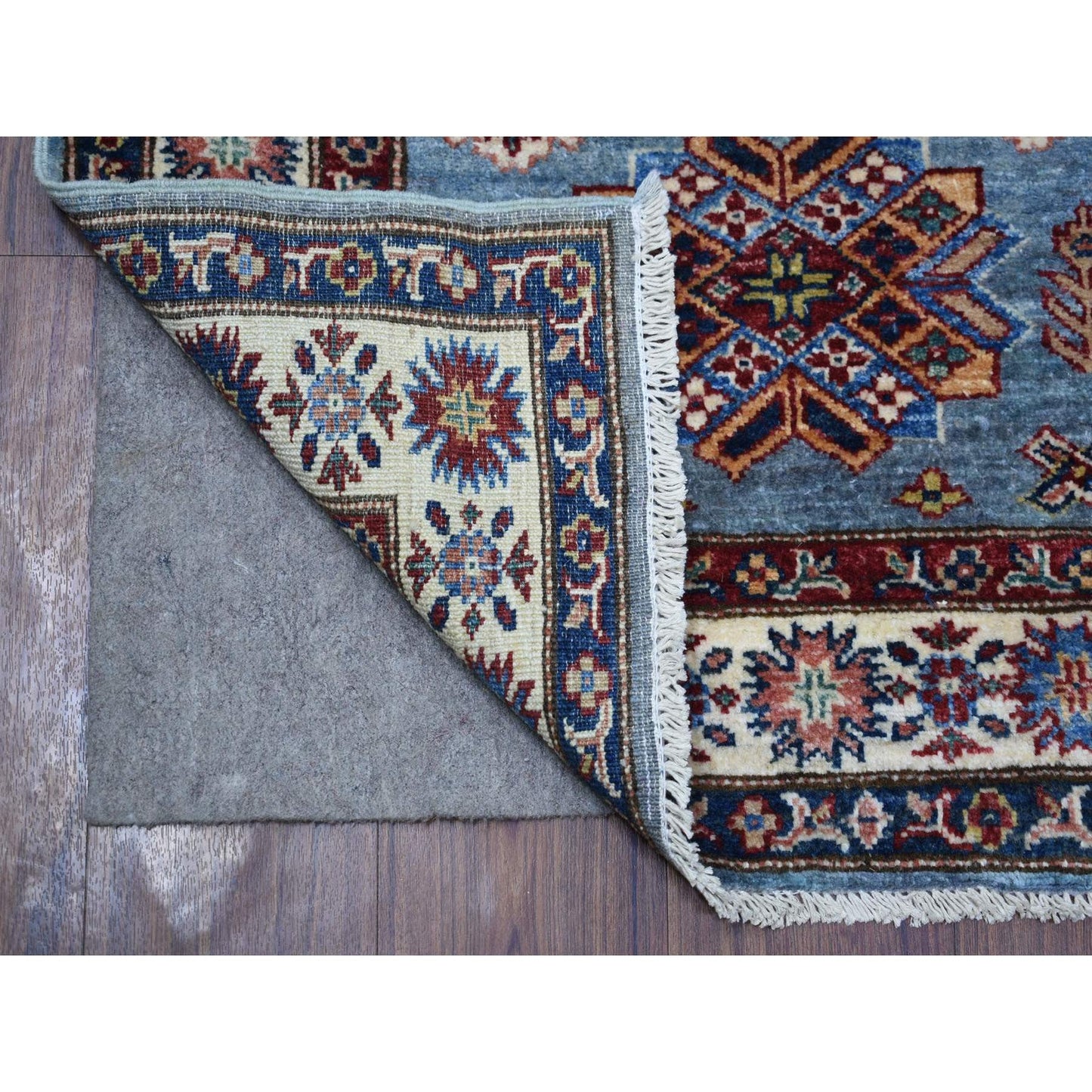 2'7"X9'10" Blue Afghan Super Kazak Hand Knotted Pure Wool Oriental Rug