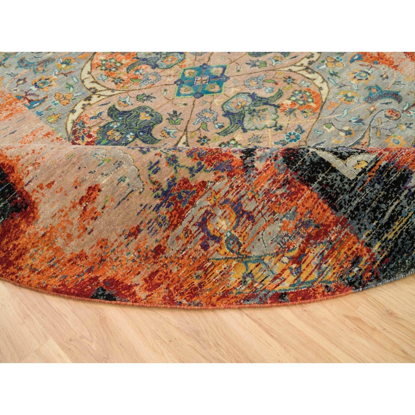 10'X10' Orange Ancient Ottoman Erased Design Wool Hand Knotted Round Rug