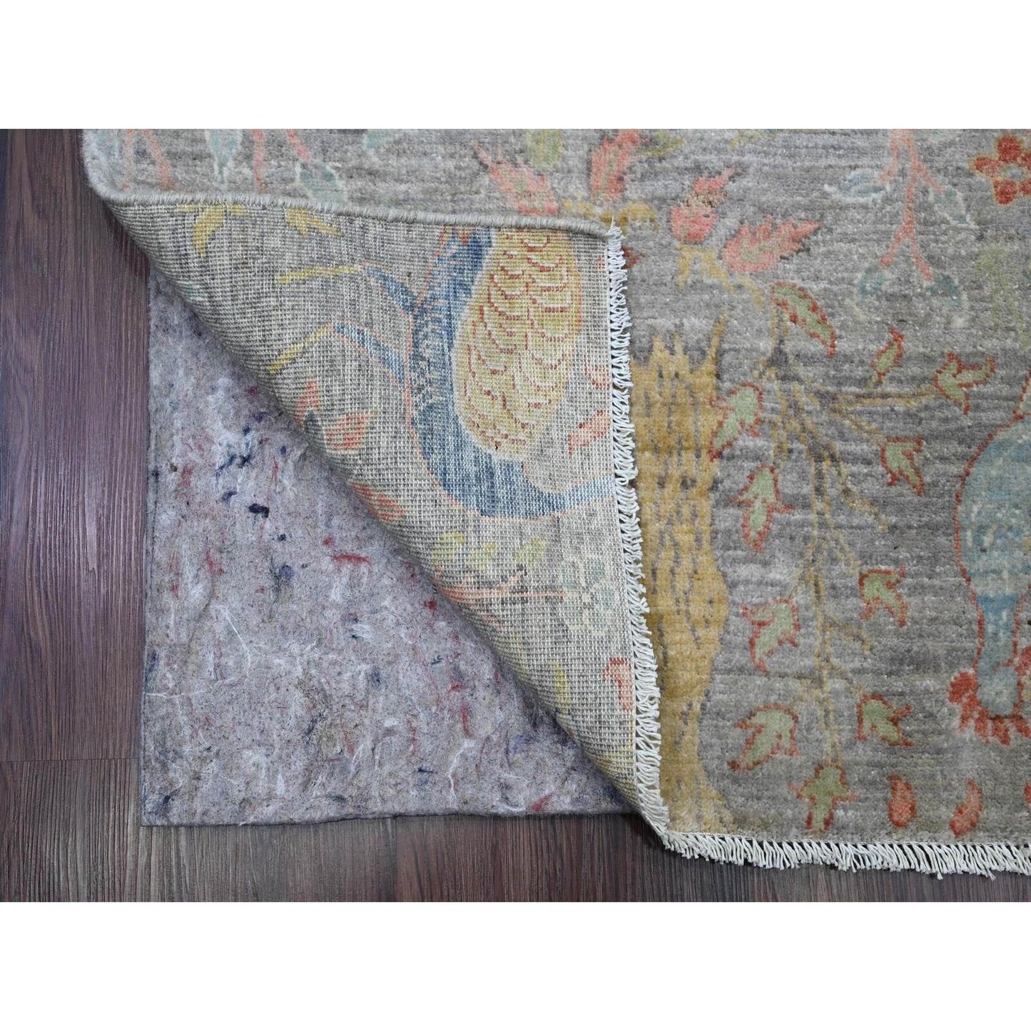 2'7"X22' Gray Afghan Peshawar Birds Design Hand Knotted Wool Runner Rug